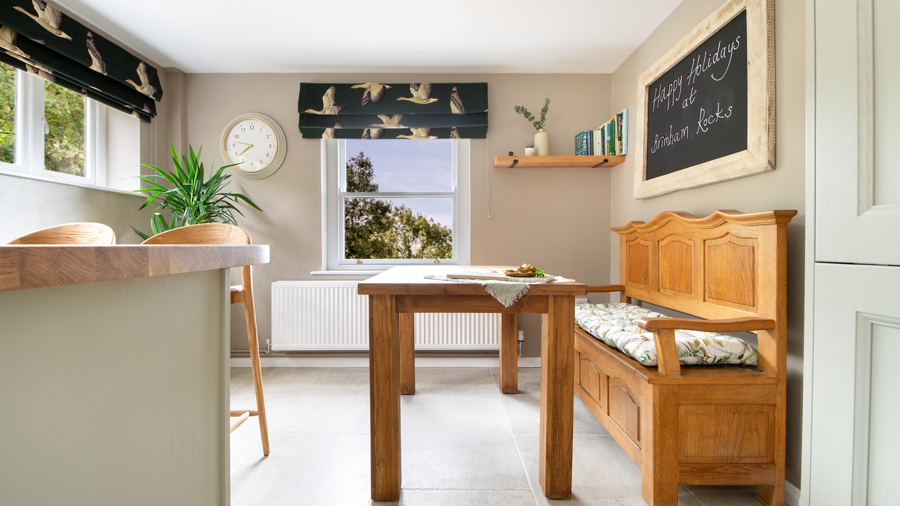 The table with bench in the kitchen of Druid's Cave Farmhouse, North Yorkshire