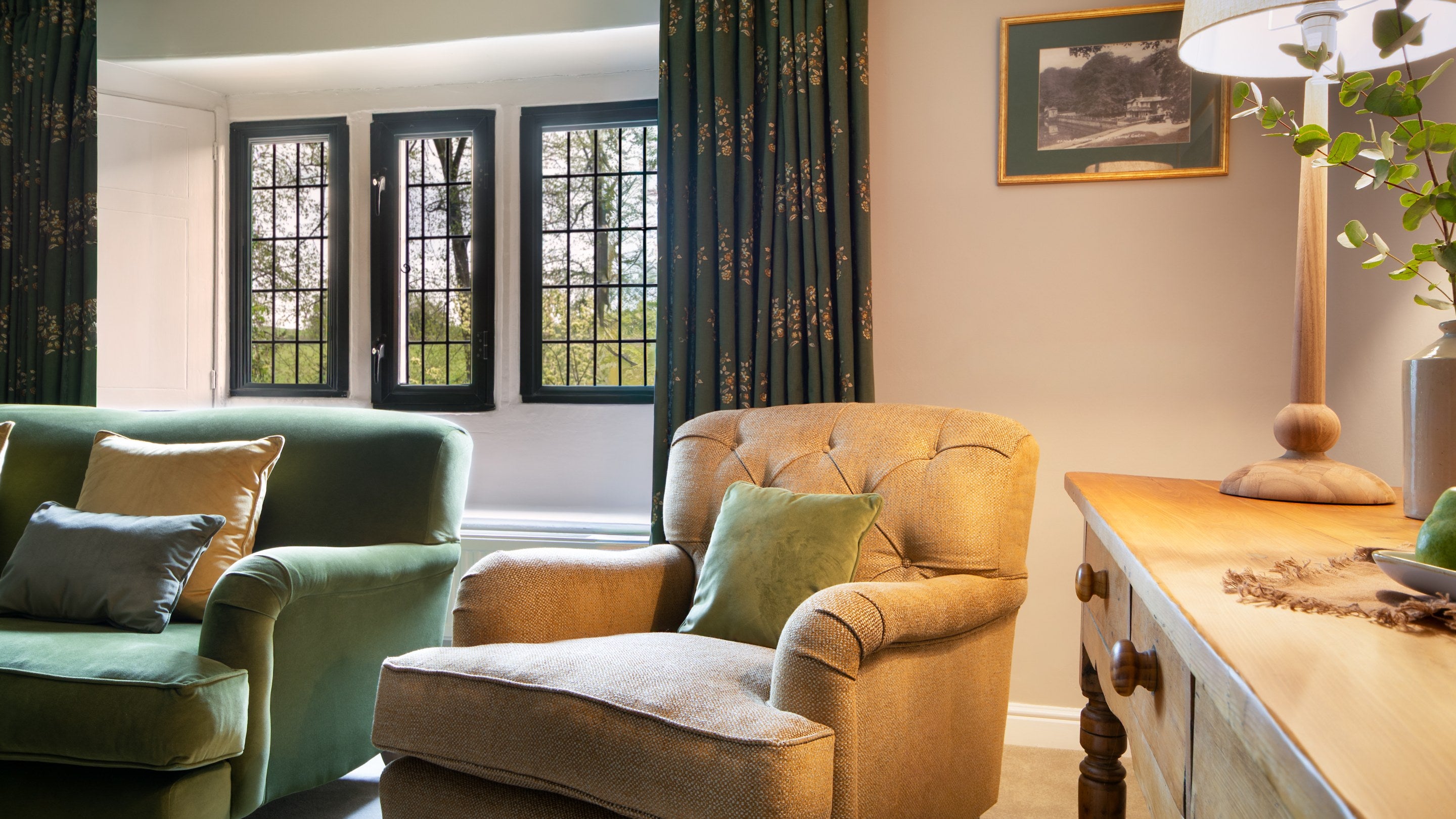 An armchair in the sitting room at Fountains Cottage, Yorkshire
