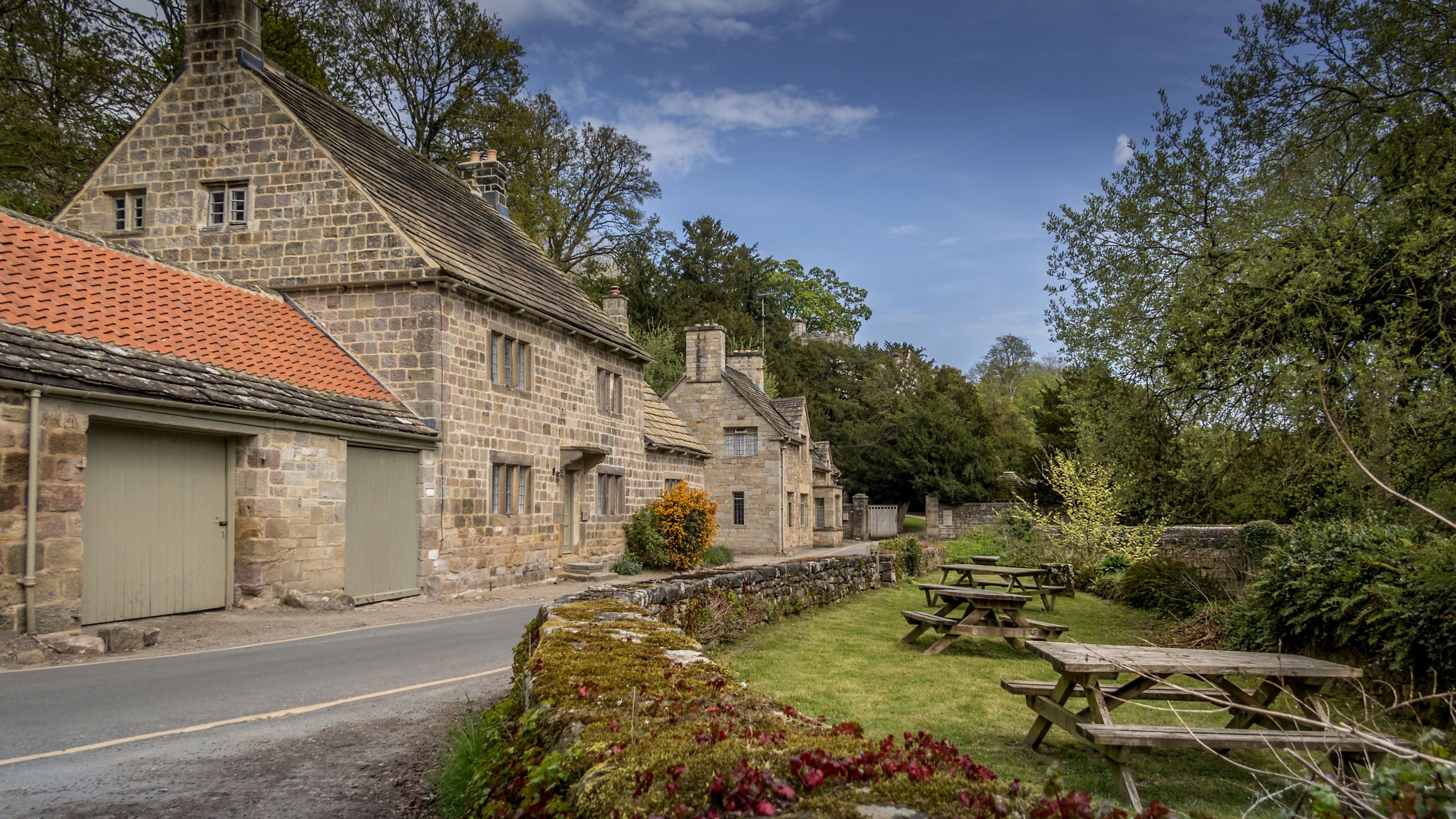 Fountains Cottage and the shared garden across the road, Yorkshire