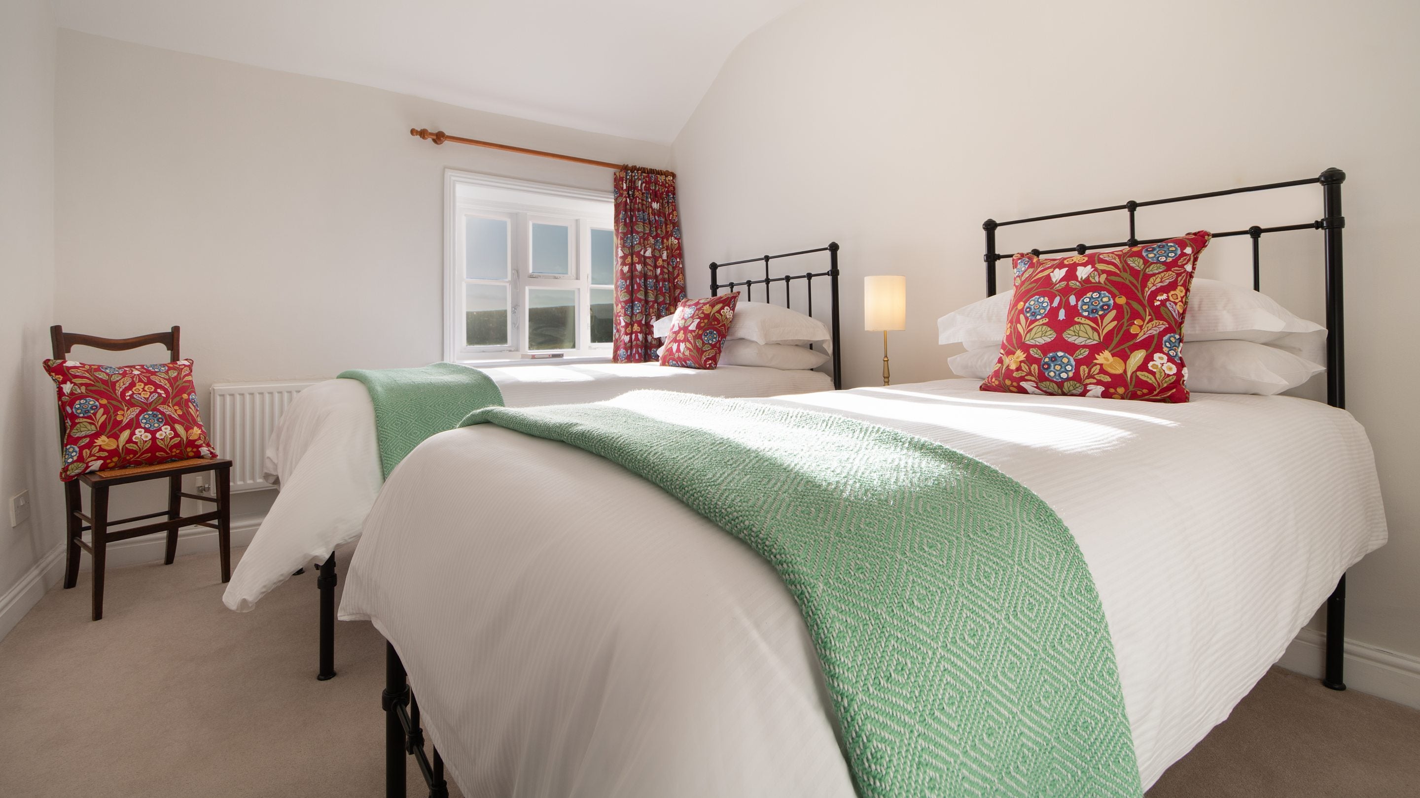 The twin bedroom at High Lidmoor Farmhouse, Yorkshire