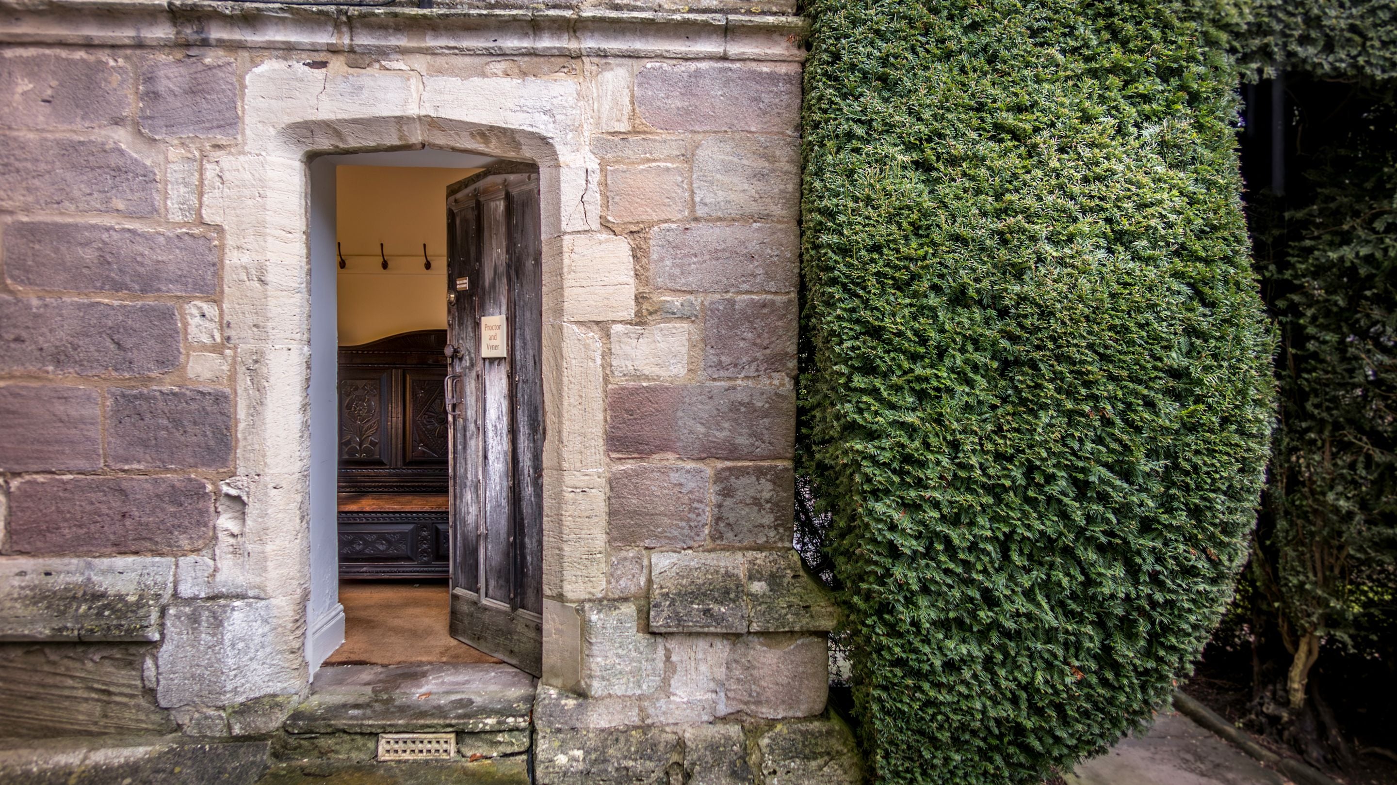 The door to Fountains Hall and Proctor apartment, North Yorkshire