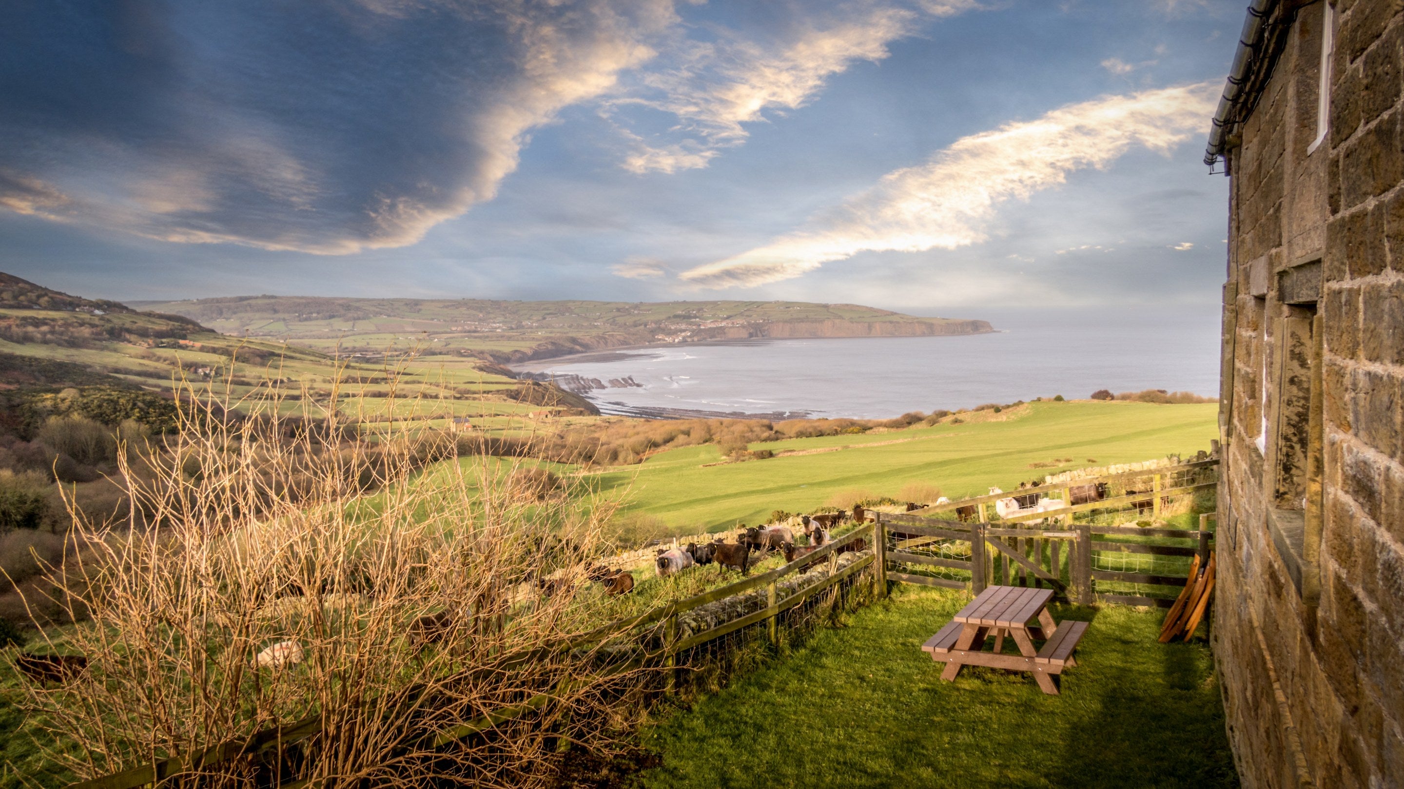 The view of the bay from the garden of Ravenscar Chapel Cottage, North Yorkshire