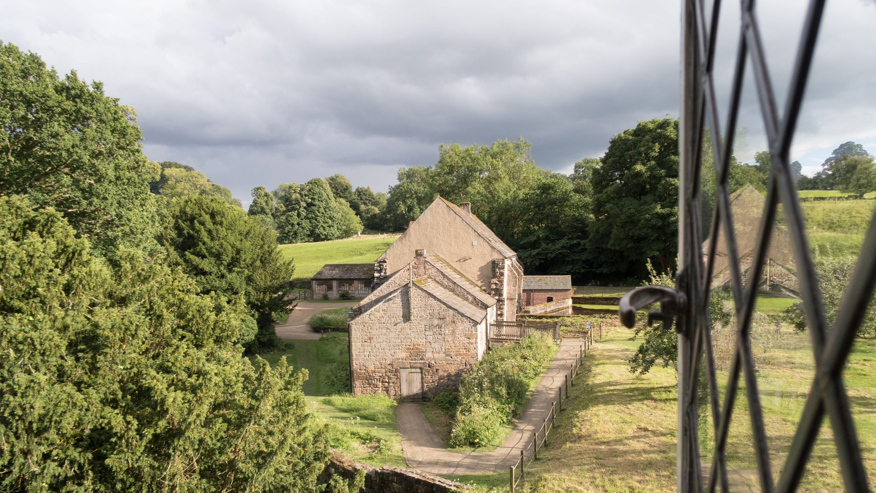 View from one of the diamond leaded windows at West Gate Lodge, Yorkshire