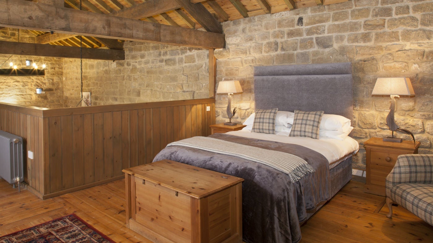 The double bedroom at Widdop Gate Barn, Hebden Bridge, Yorkshire