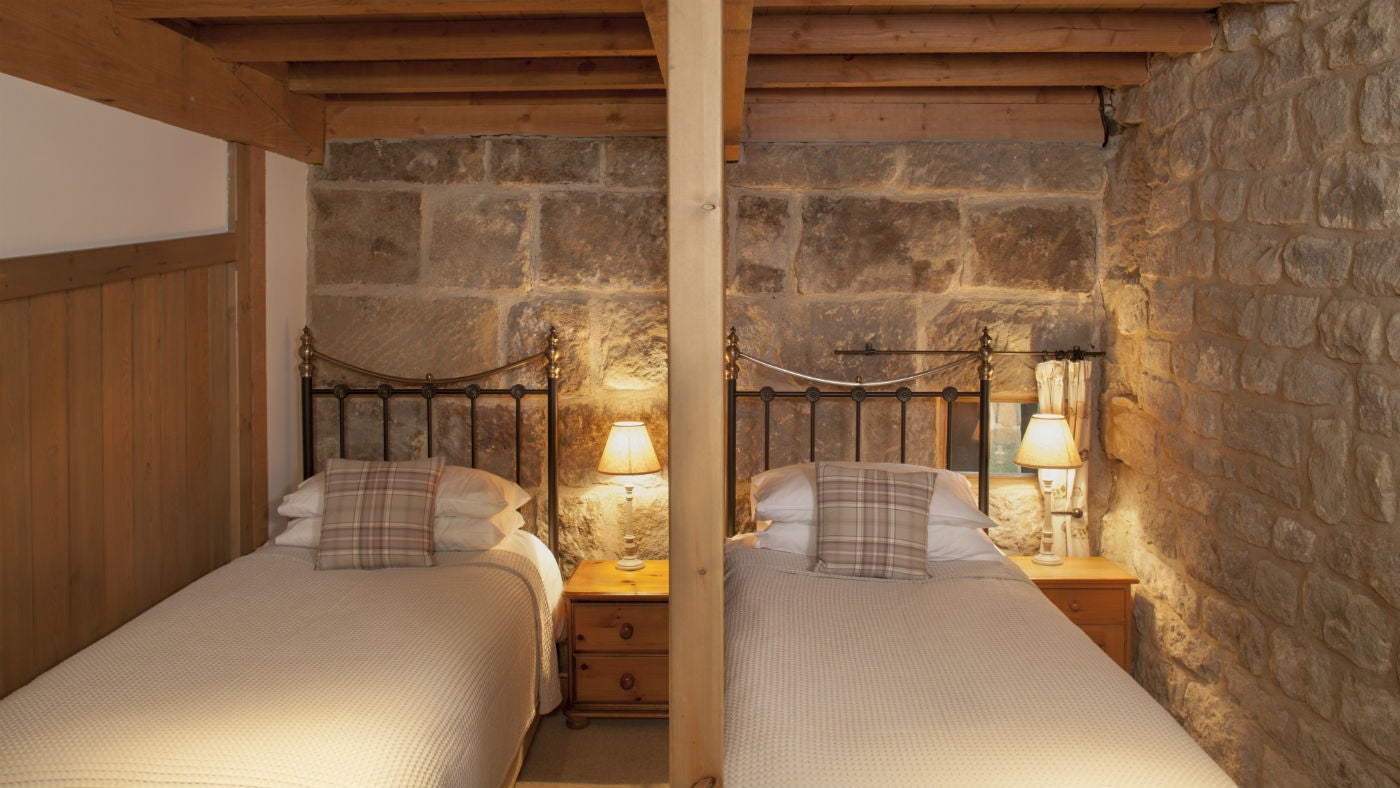 The twin bedroom at Widdop Gate Barn, Hebden Bridge, Yorkshire