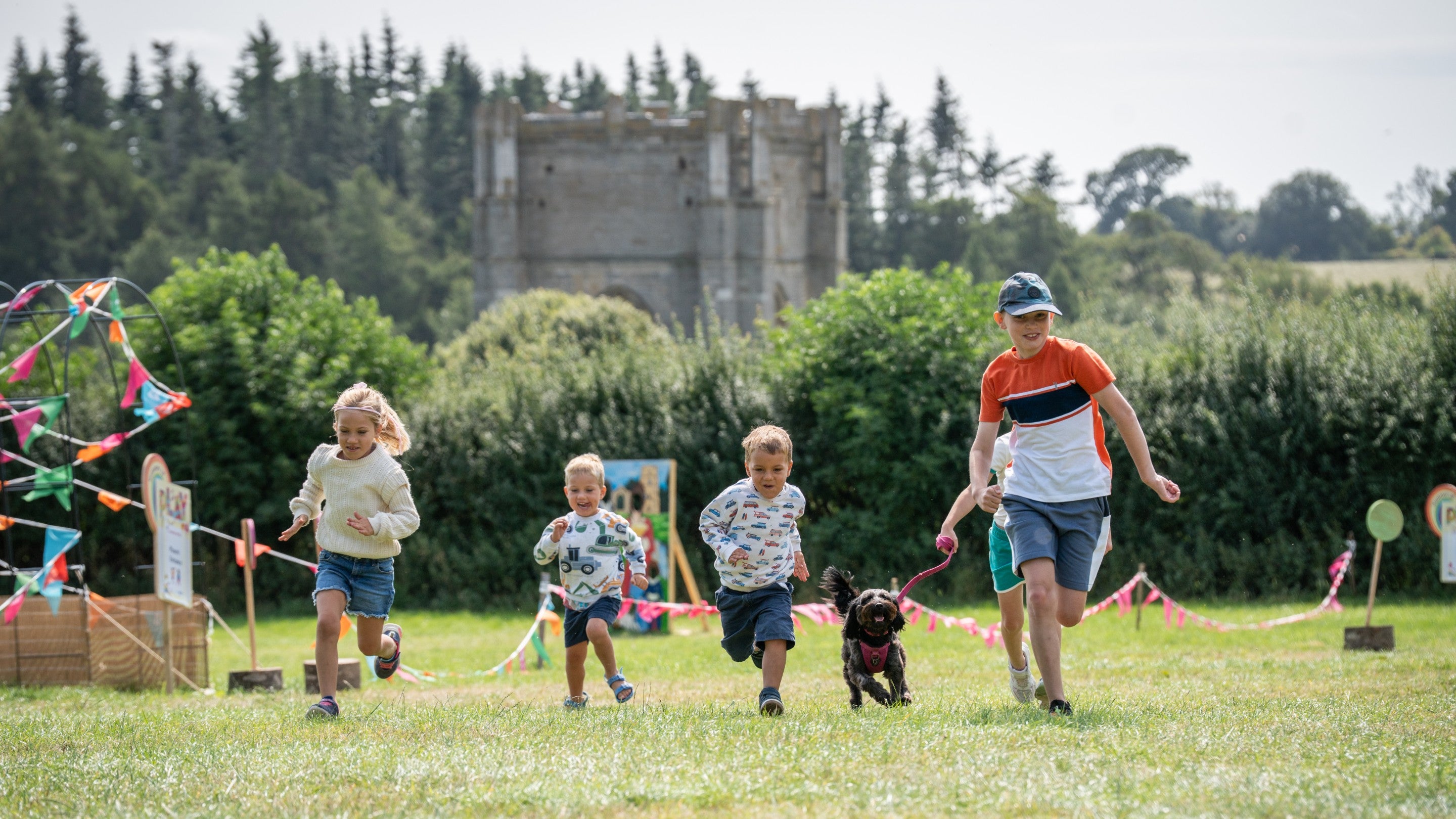 Kids enjoying Summer of Play activities at Fountains Abbey, Yorkshire