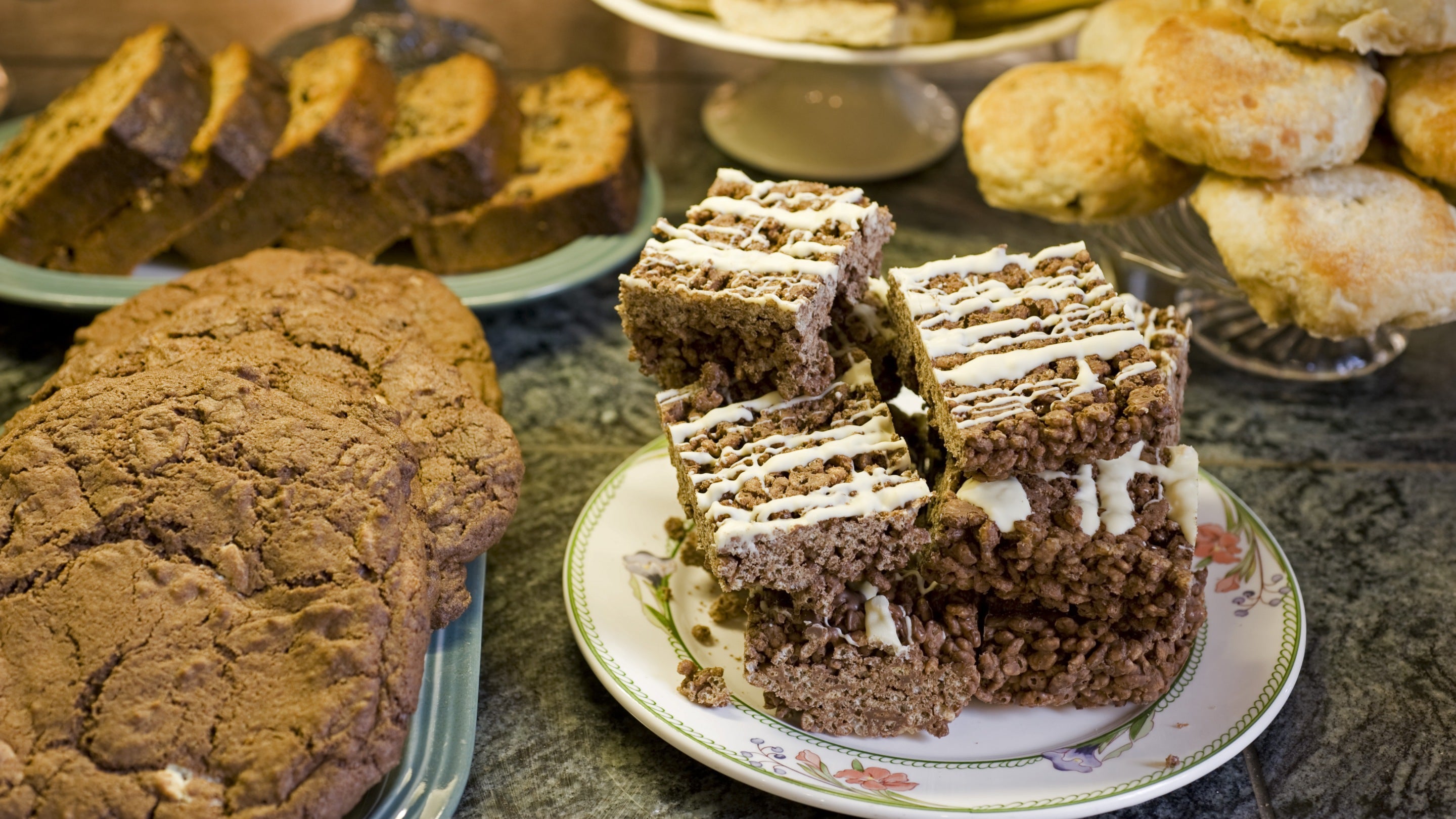 Cakes and biscuits in the tea-room at Penrhyn Castle, Gwynedd, Wales