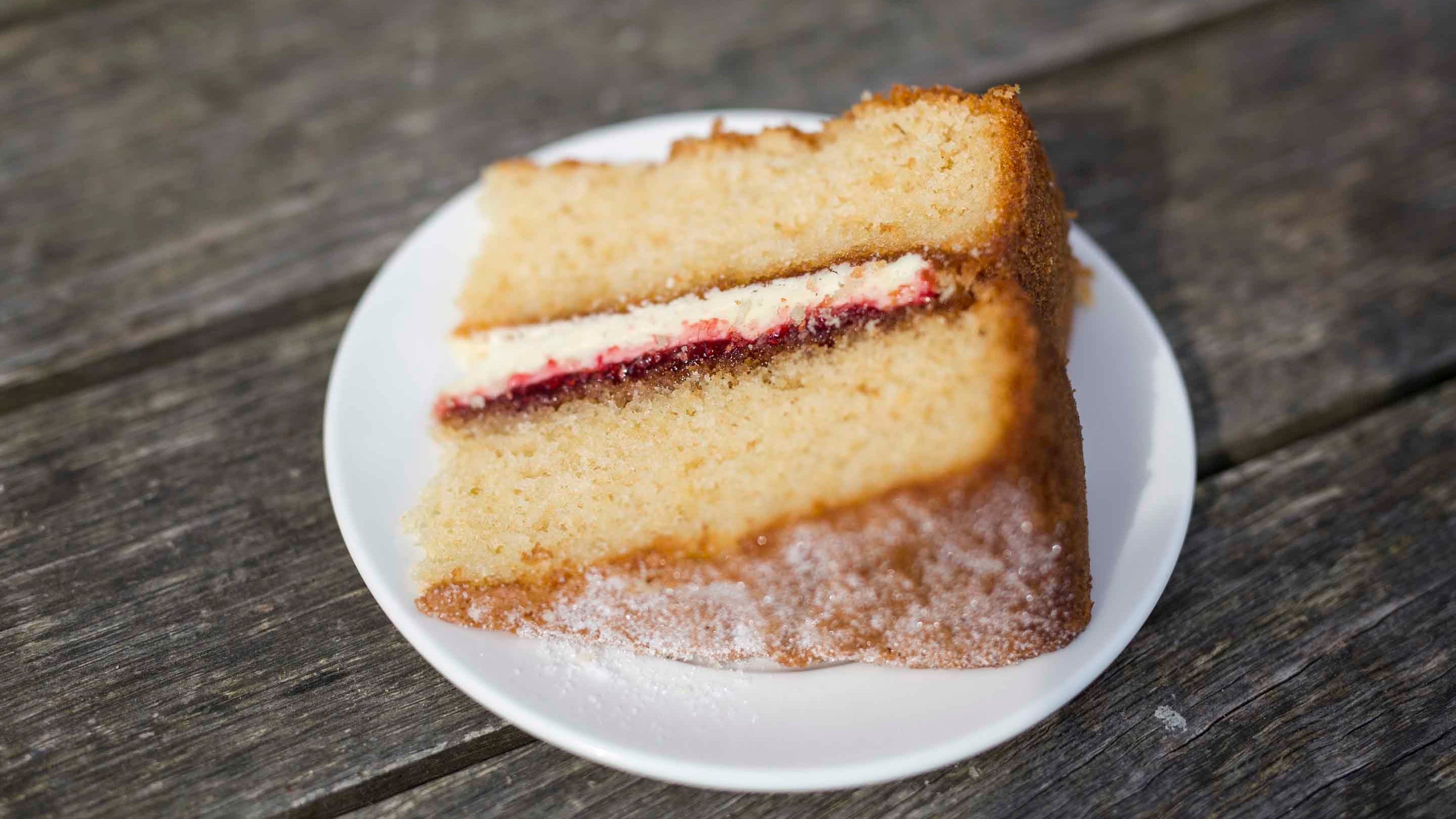 A slice of Victoria sponge cake