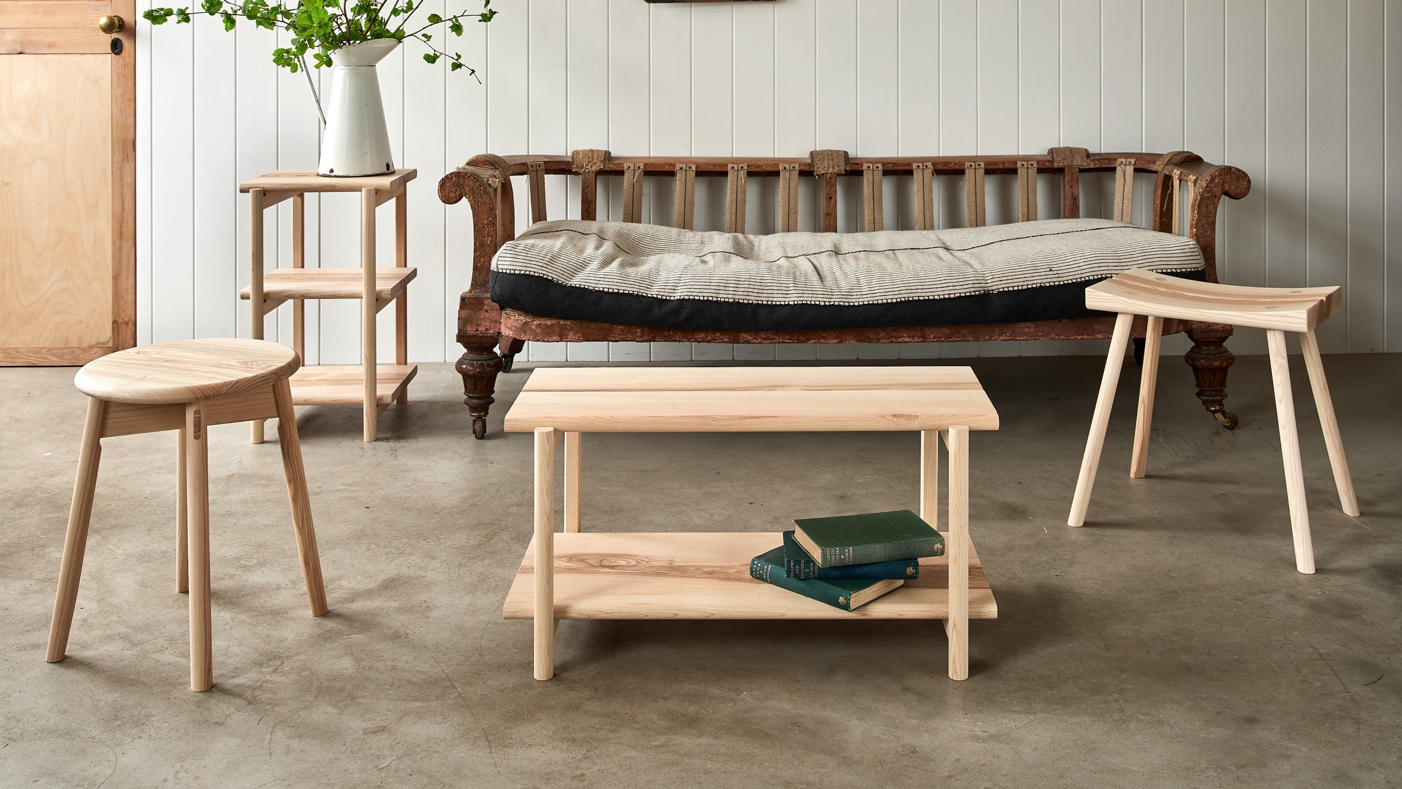 A group of stools and tables from the Sylva collection