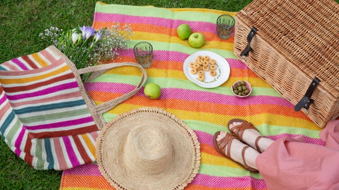 Picnic accessories and a summer hat, part of the 2026 spring/summer collection