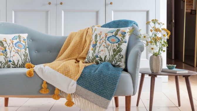 Floral cushions and throws, part of the 2026 spring/summer collection