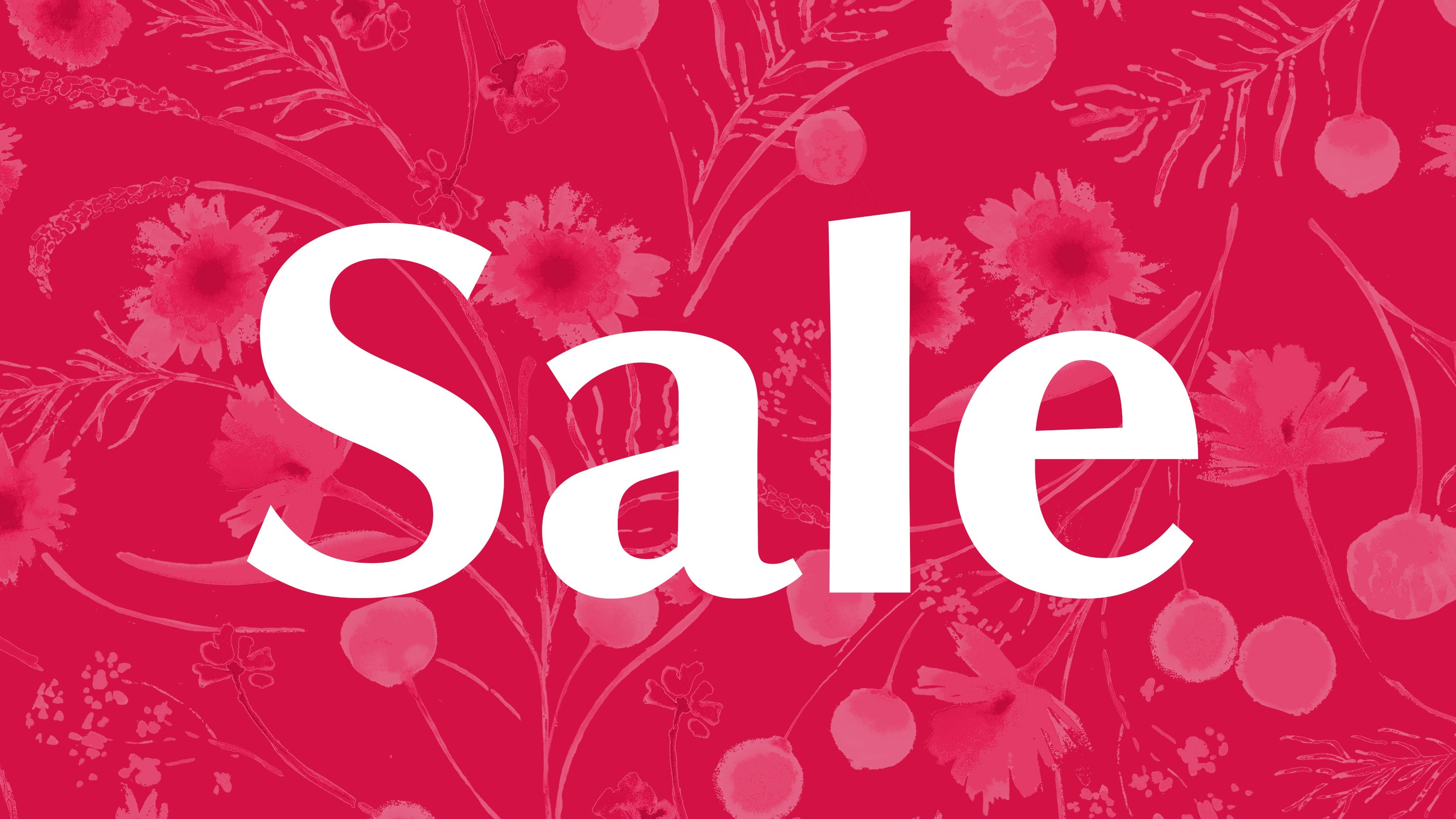 The image shows the word "sale" on a red floral background