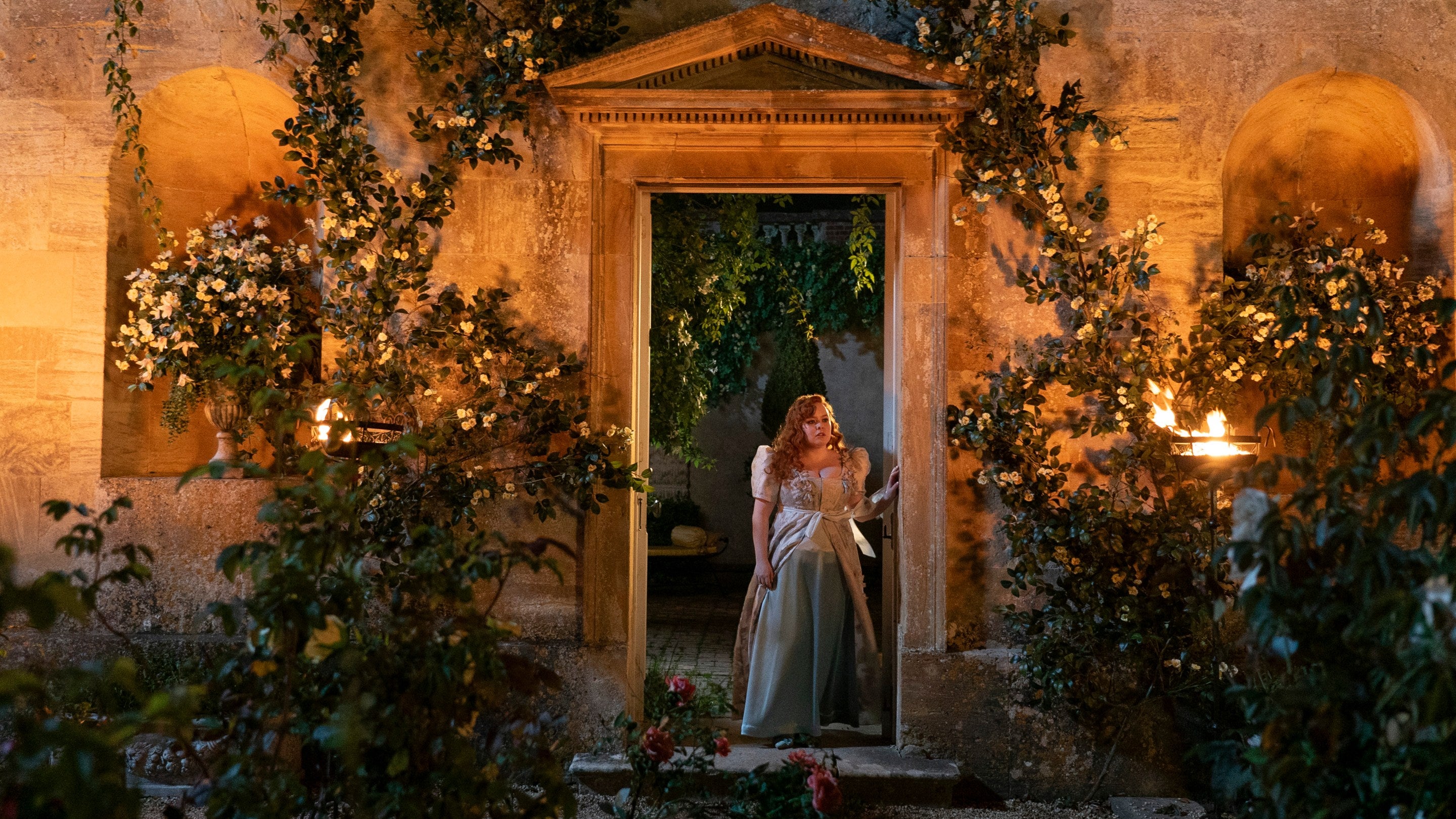 The actress Nicola Coughlan, who plays Penelope in Bridgerton, in Basildon Park, Berkshire