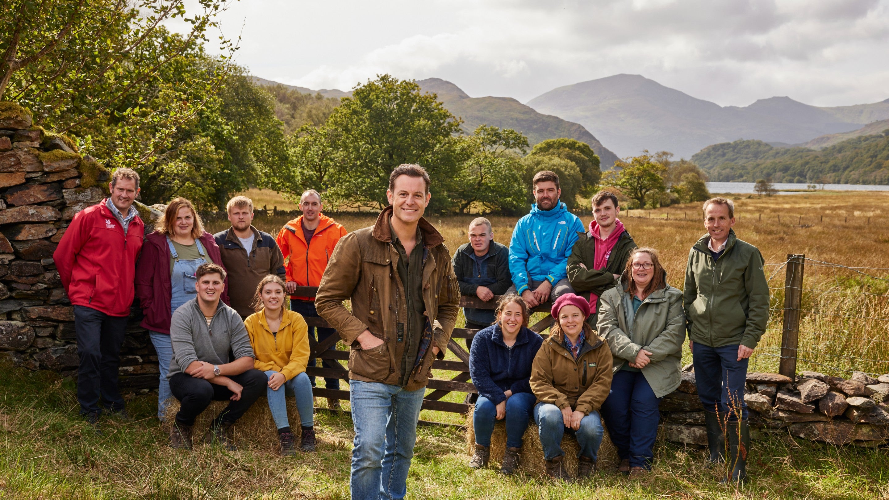 Matt Baker, National Trust Eryri General Manager and applicants for Our Dream Farm Series 2 pictured in a group