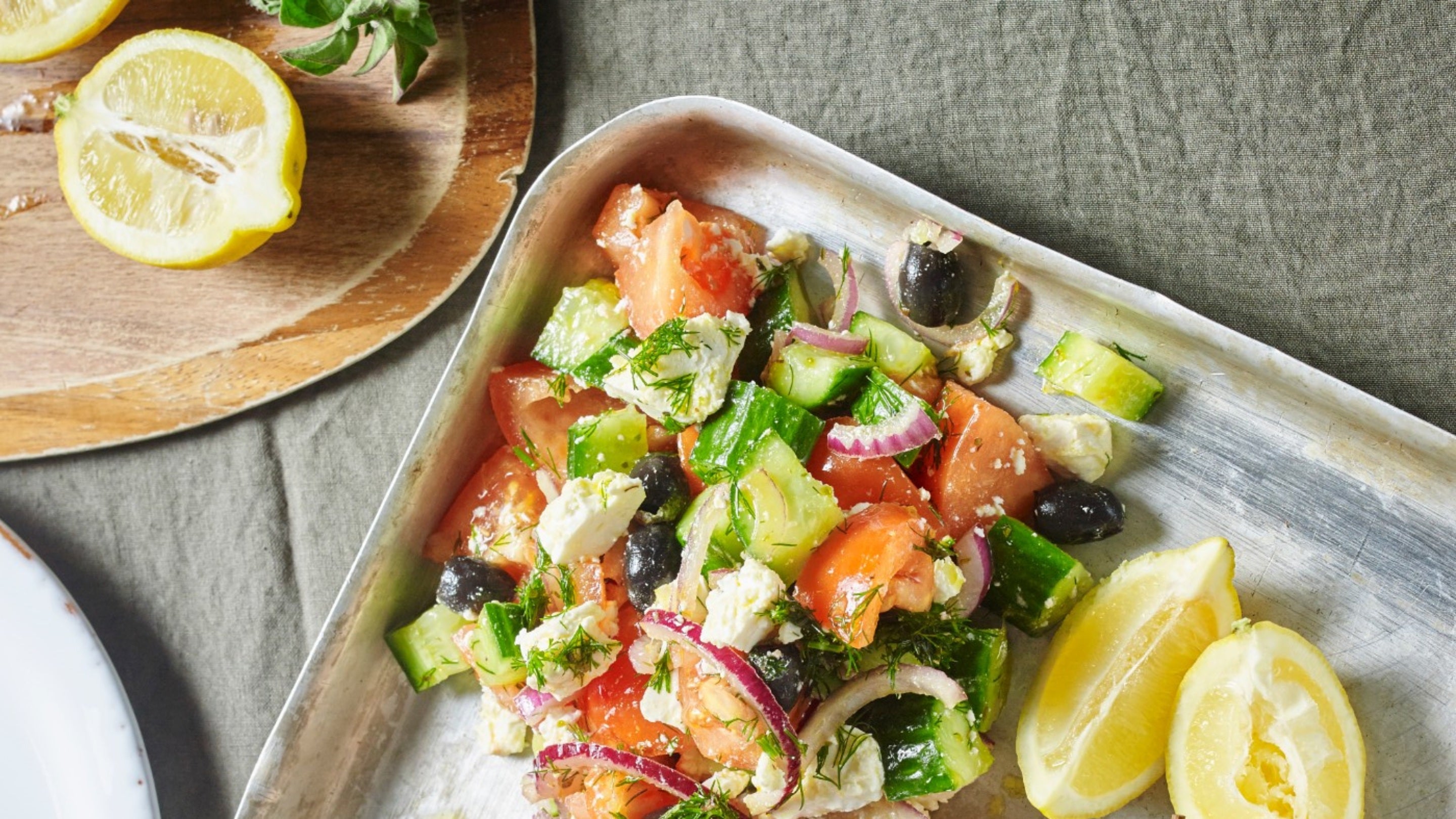 Greek salad with feta, tomatoes, olives and cucumber