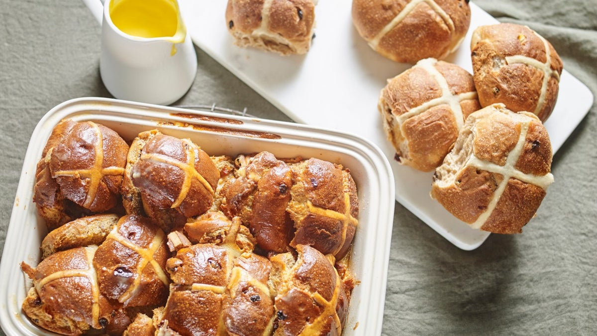 Hot cross bun bread and butter pudding National Trust