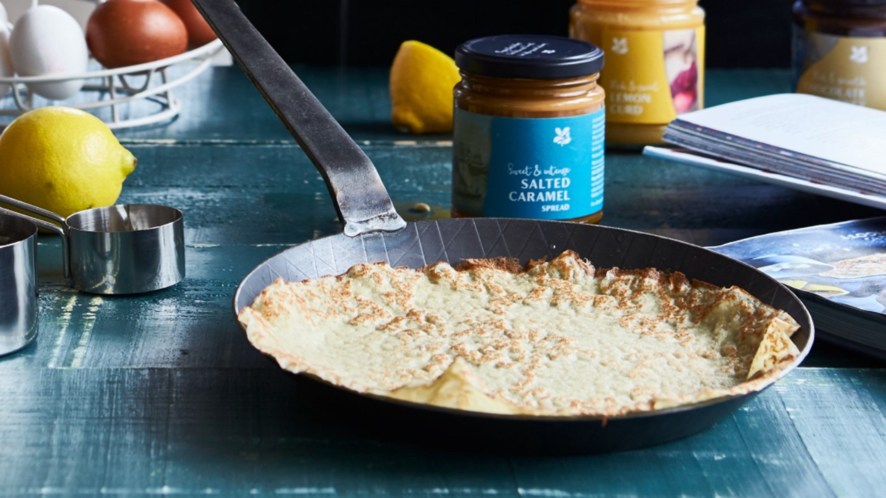 Cooked pancake in a frying pan