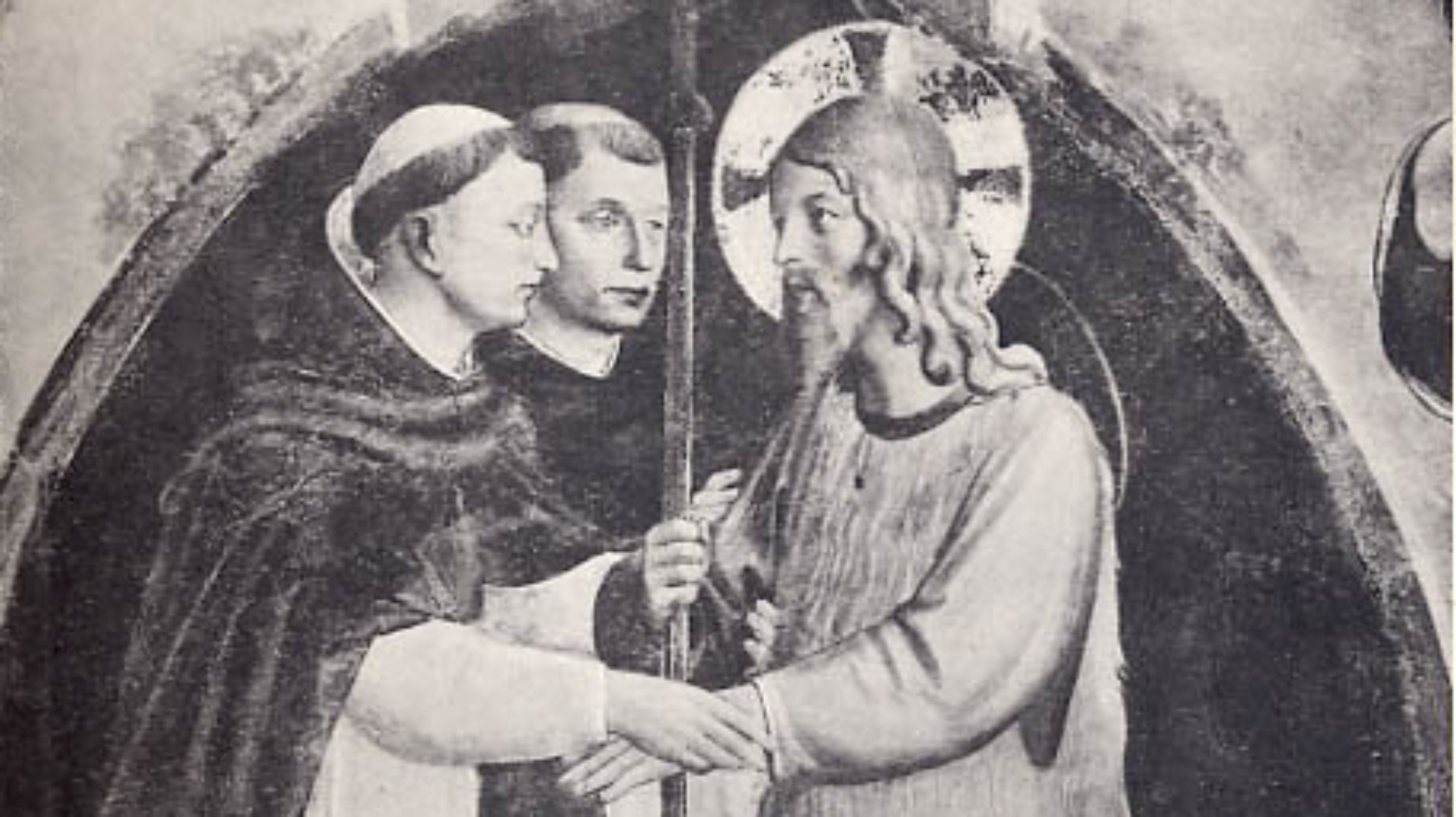 Christ as a pilgrim being received by two Dominicans painted by Fra Angelico preserved at the Museum of San Marco, Florence