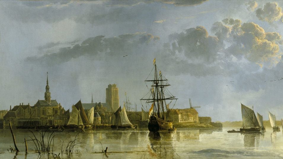 Oil painting on canvas, View of Dordercht (from the Maas) by Aelbert Cuyp