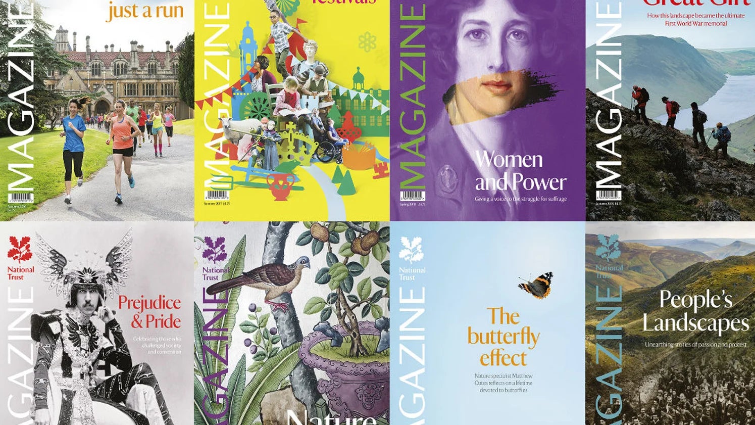 Collage of a selection of covers of the National Trust members' magazine