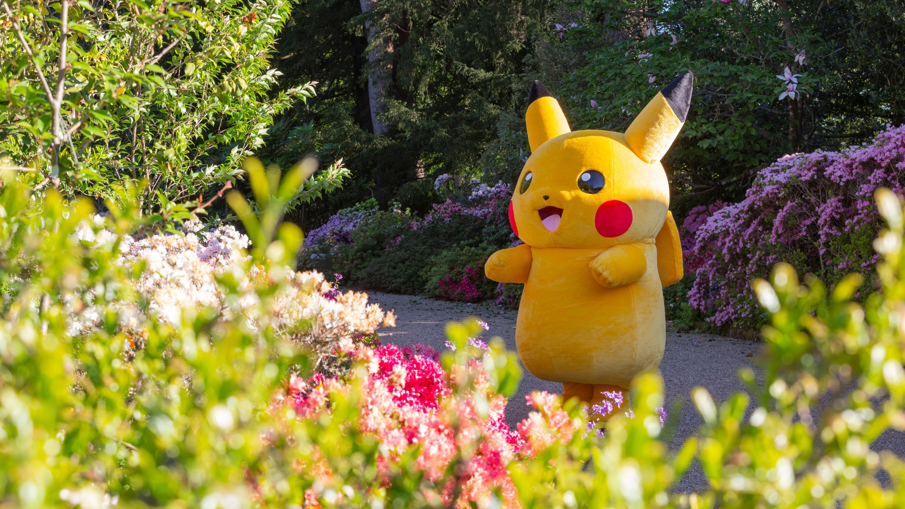 Pikachu, a Pokémon character, in the garden at Nymans in West Sussex