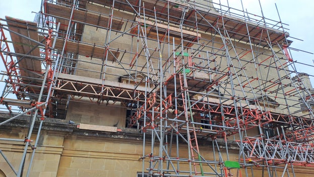 One side of Bath Assembly Rooms covered in scaffolding