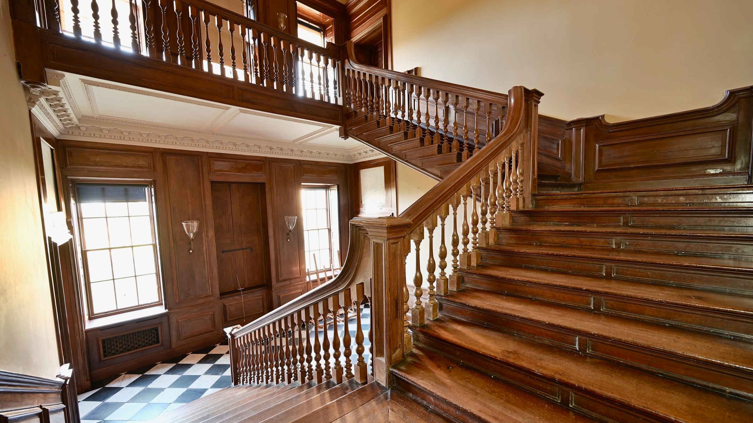 The completed Old Staircase at Dyrham Park, Bristol and Bath. Following restoration work