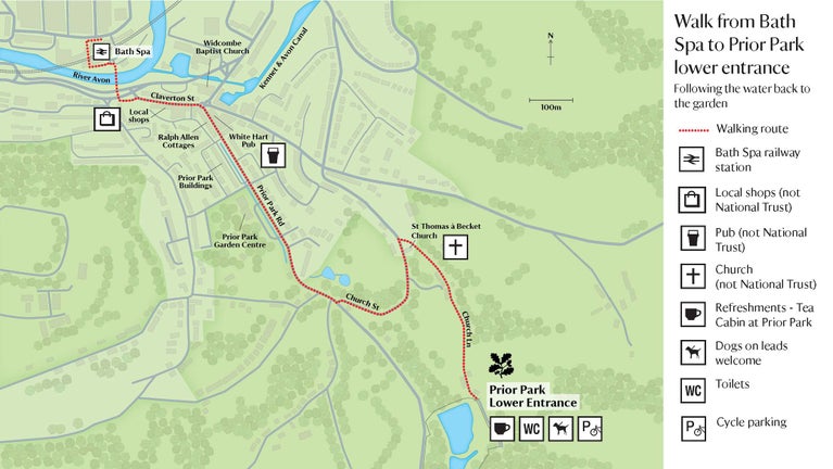 Prior Park lower entrance map walk from Bath Spa