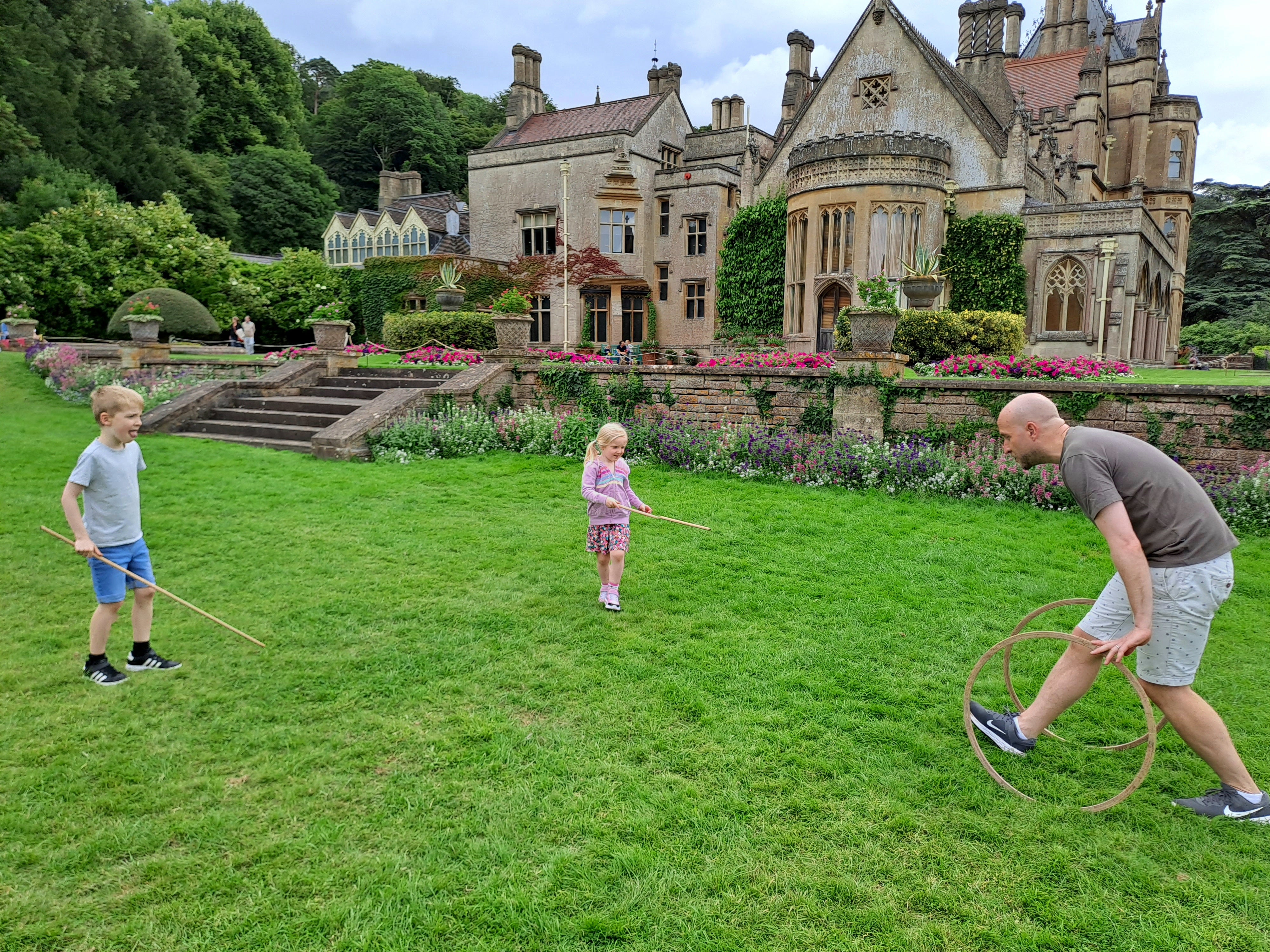 Family playing Victorian games on the Croquet Lawn at Tyntesfield