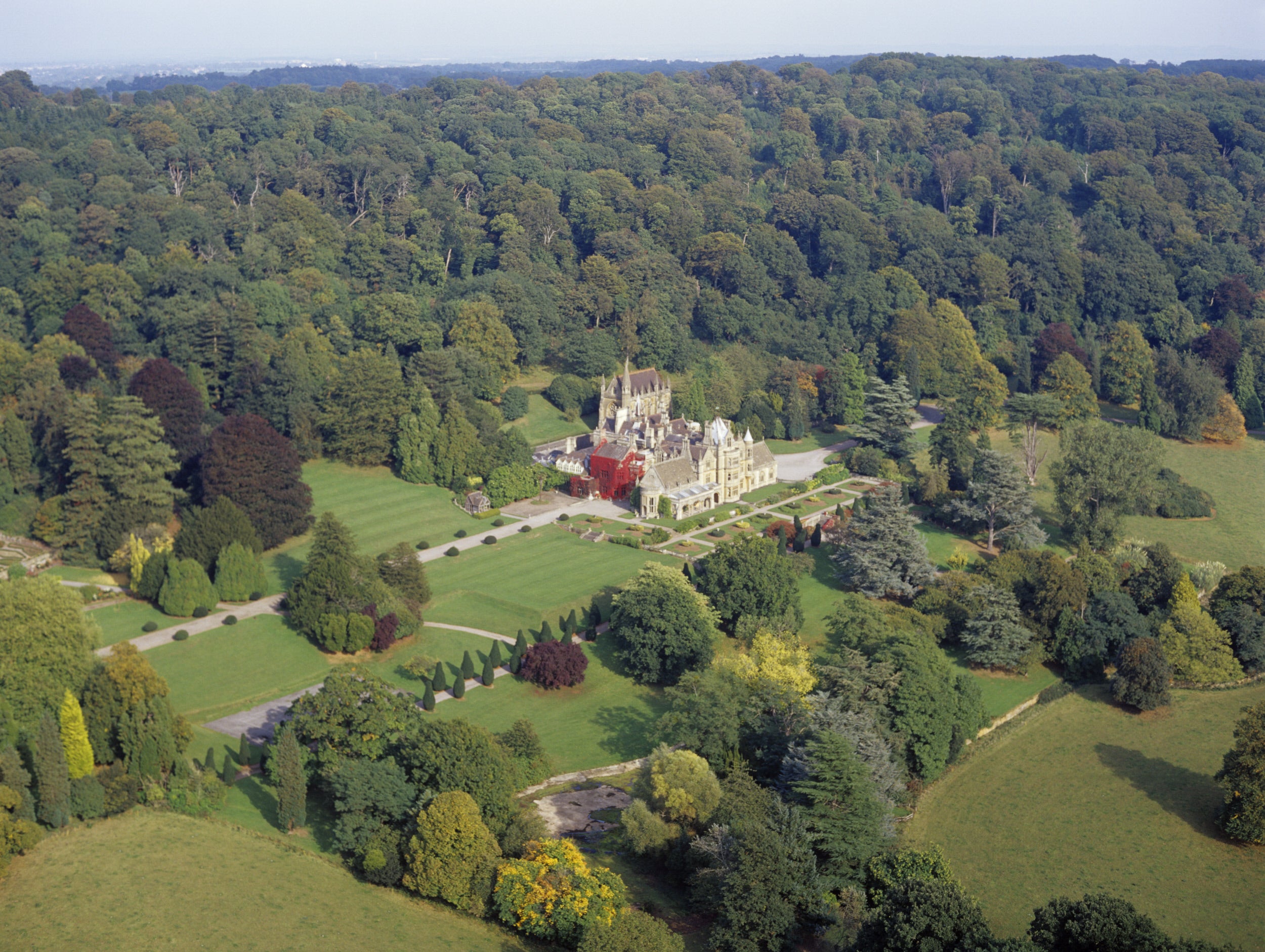 Aerial view of Tyntesfield showing the house and surrounding woodland and parkland