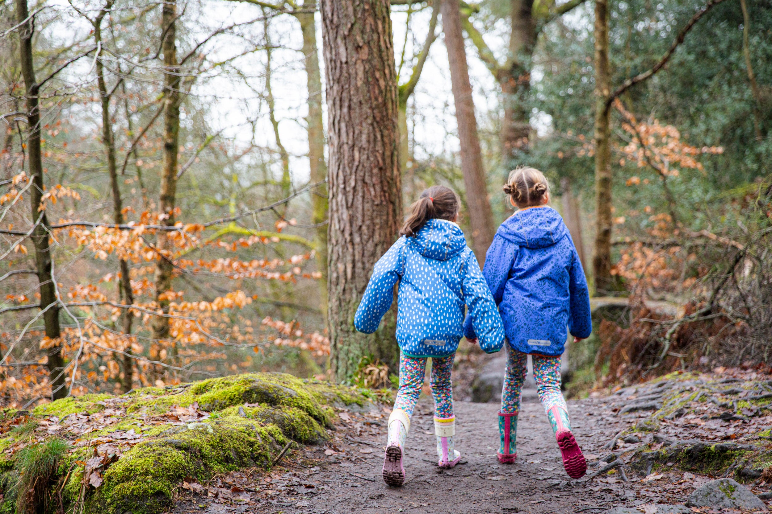 Family on a woodland walk at Hardcastle Crags, West Yorkshire