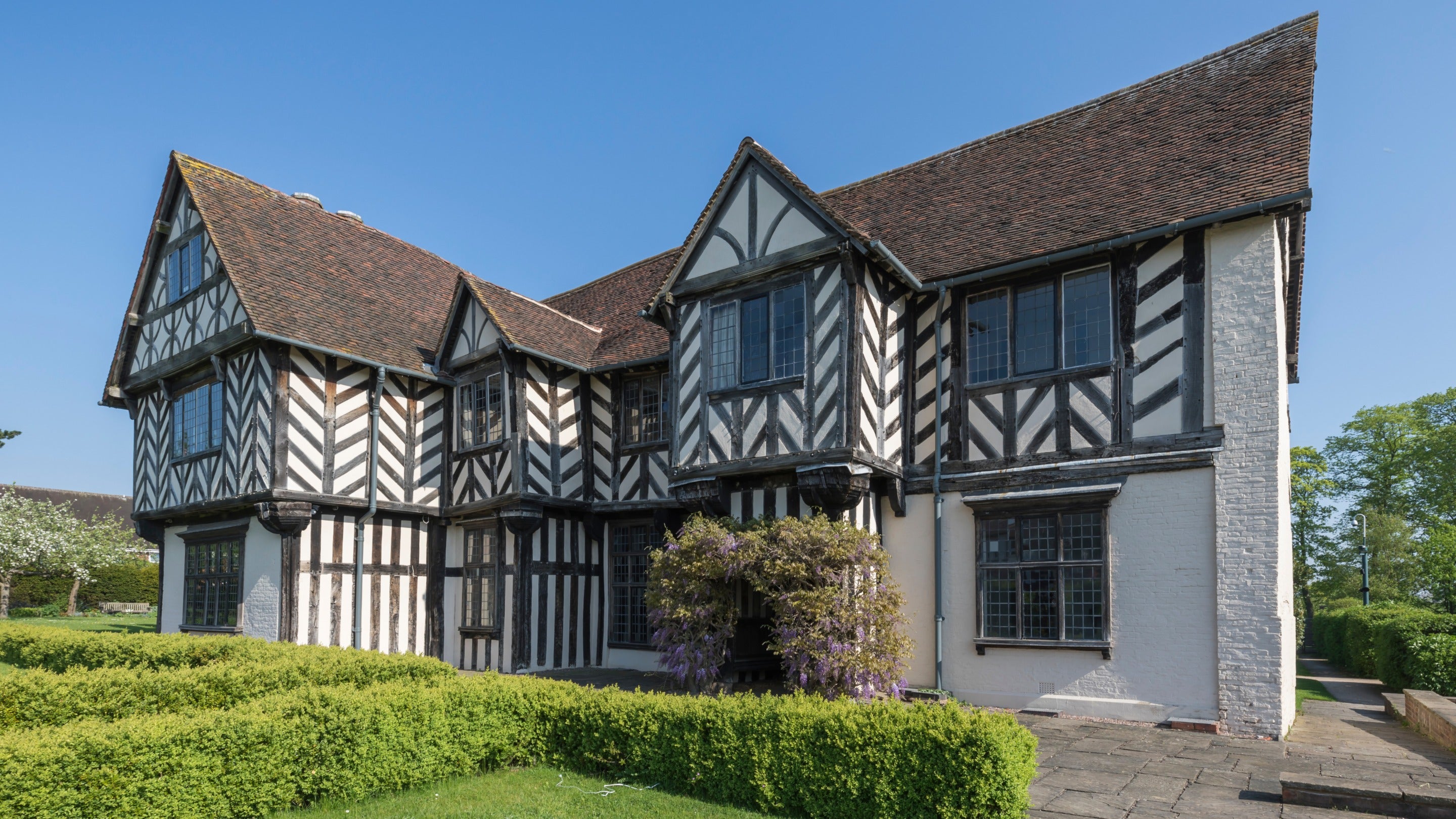 The front exterior of Tudor mansion, Blakesley Hall