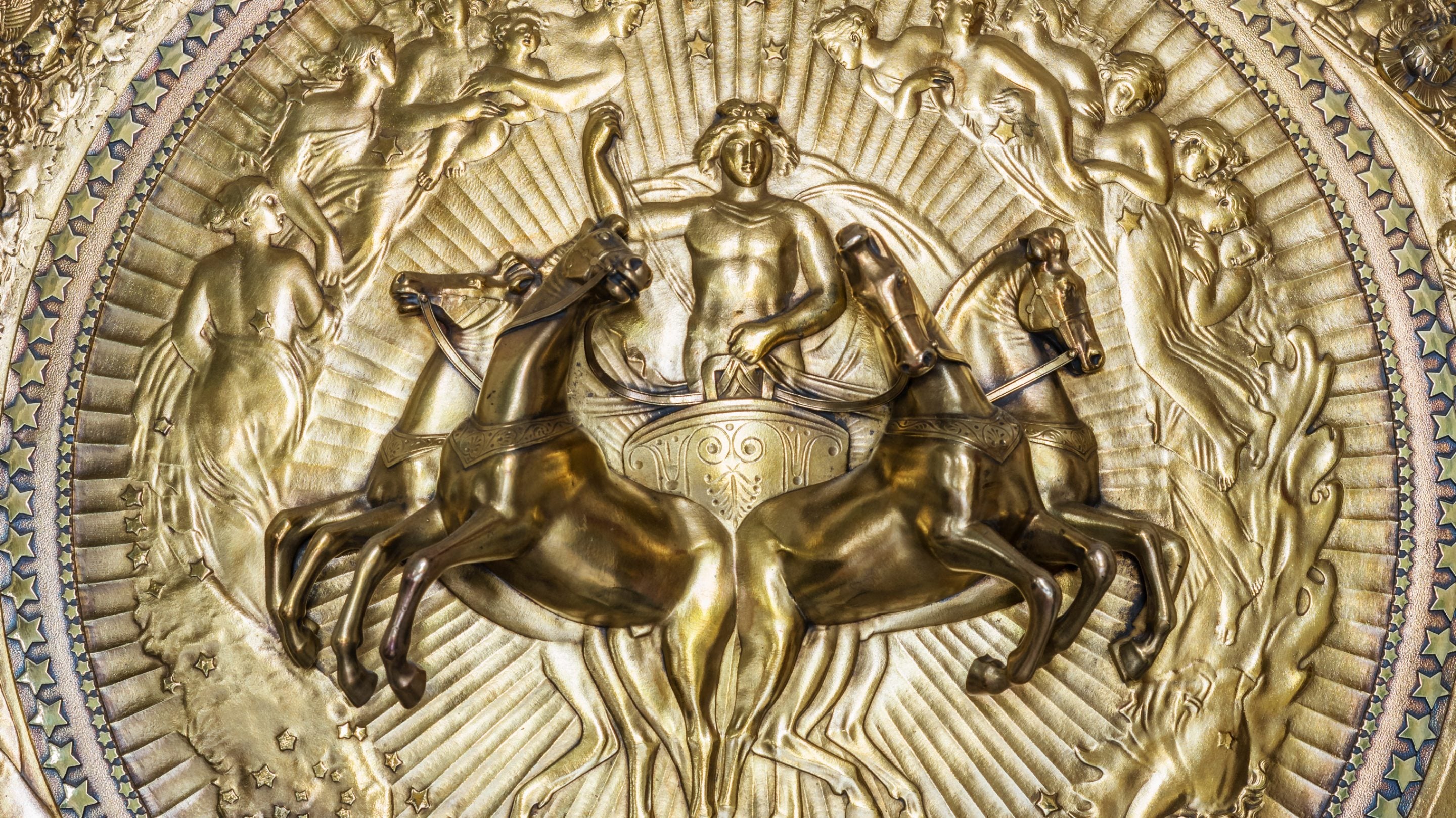 Centre detail of the Shield of Achilles by Philip Rundell at Anglesey Abbey, Cambridgeshire