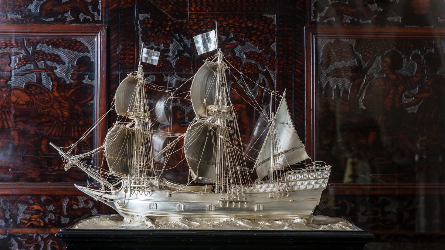Silver model of the Mayflower ship at Anglesey Abbey, Cambridgeshire