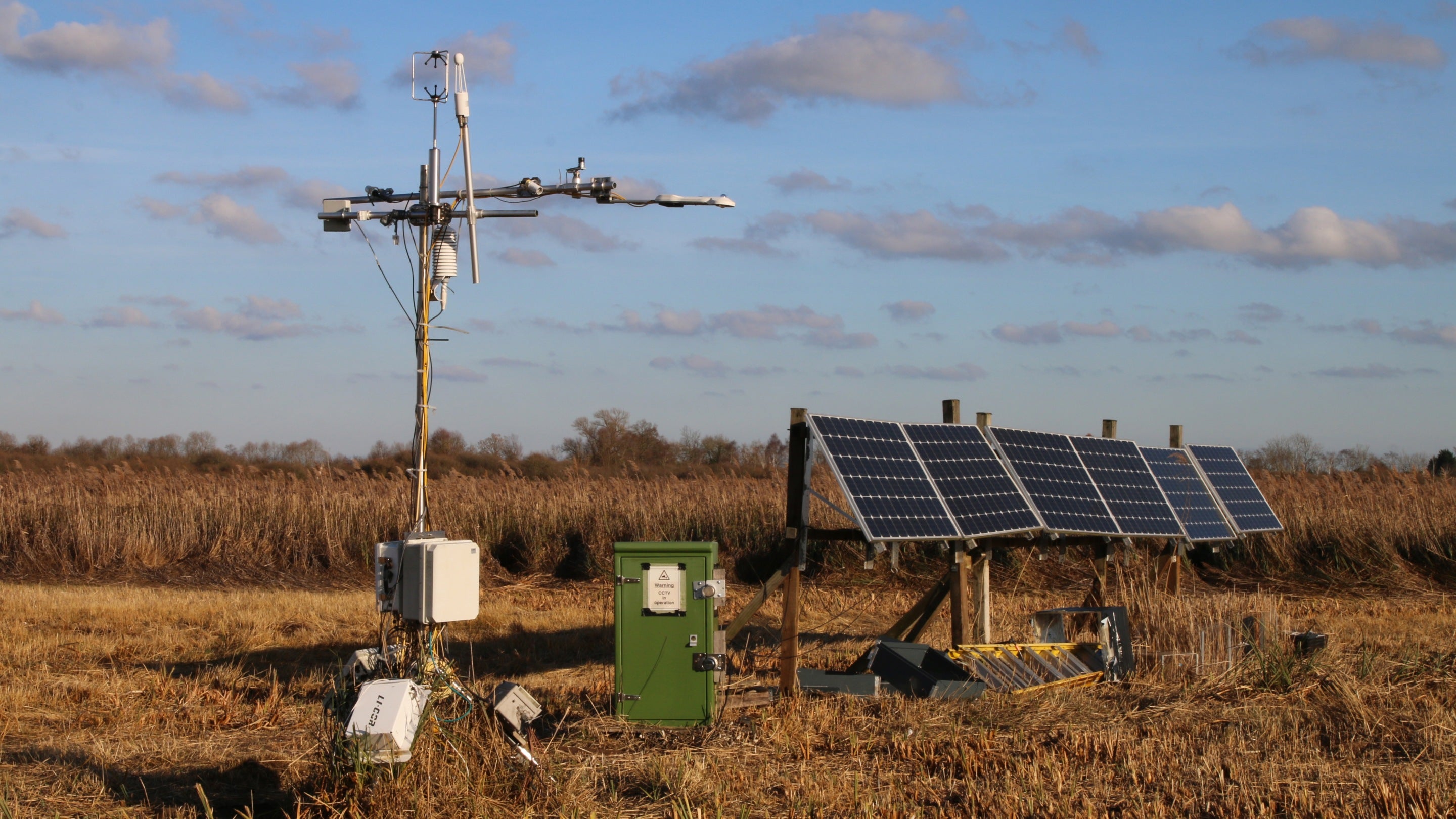 Scientific instruments at Sedge Fen at Wicken Fen National Nature Reserve, Cambridgeshire