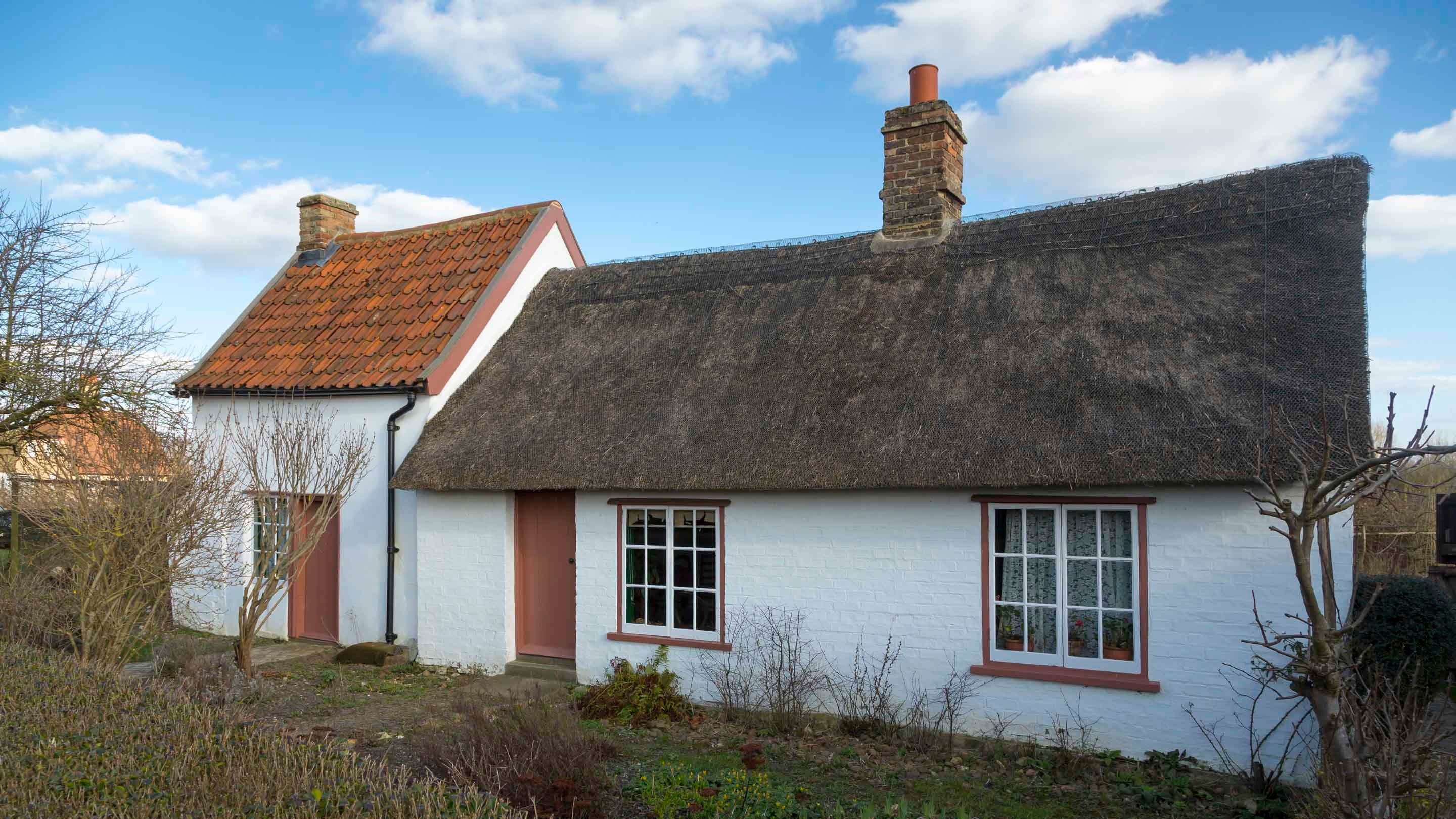 Fen cottage exterior at Wicken Fen National Nature Reserve, Cambridgeshire