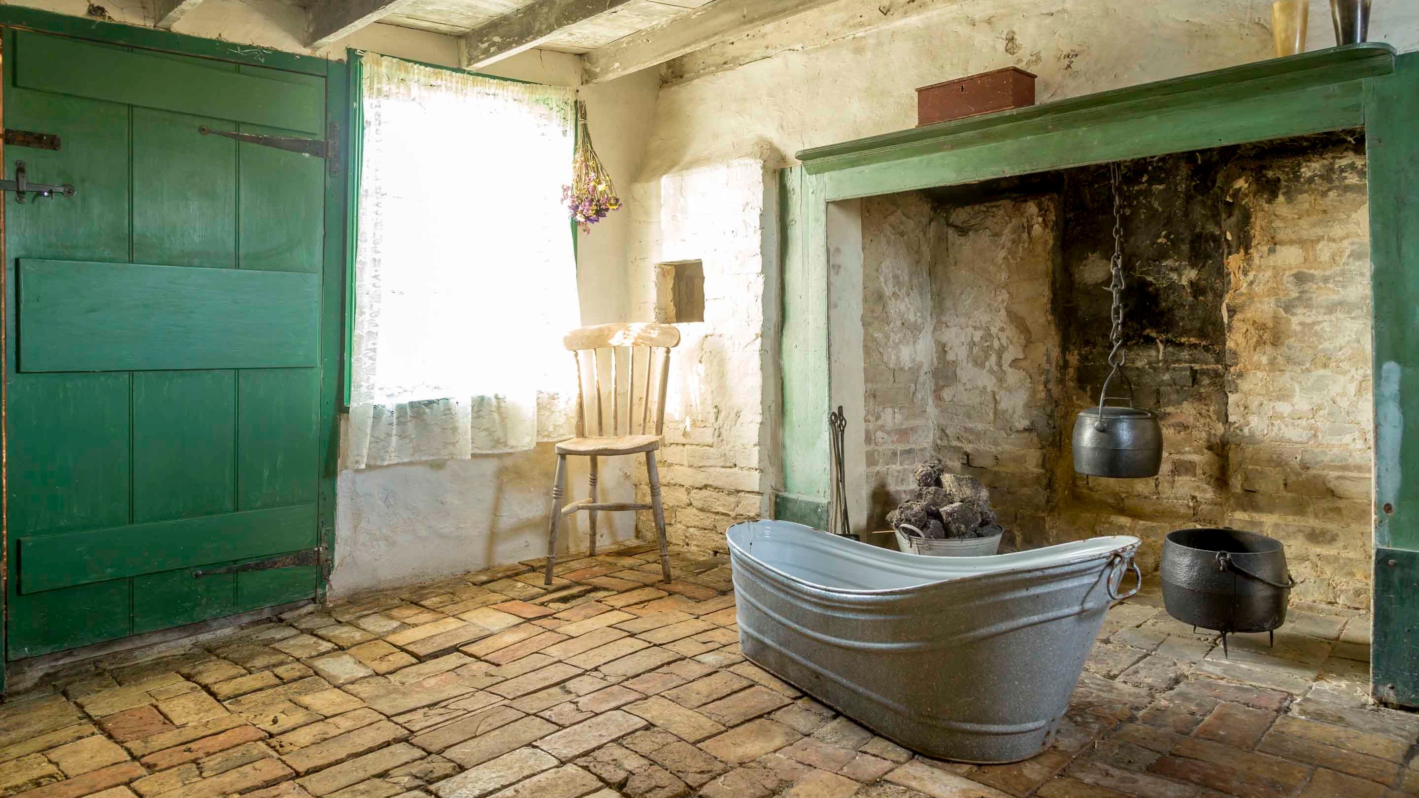 Interior of Fen cottage at Wicken Fen National Nature Reserve, Cambridgeshire