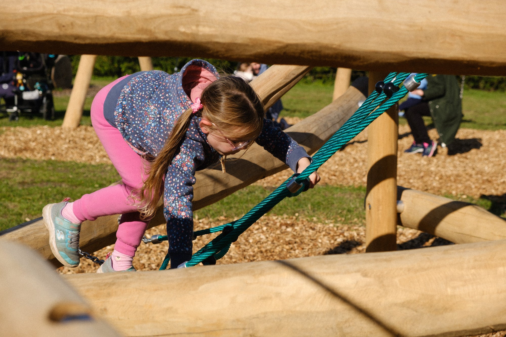 A young visitor enjoying the new farm playground at Wimpole Estate