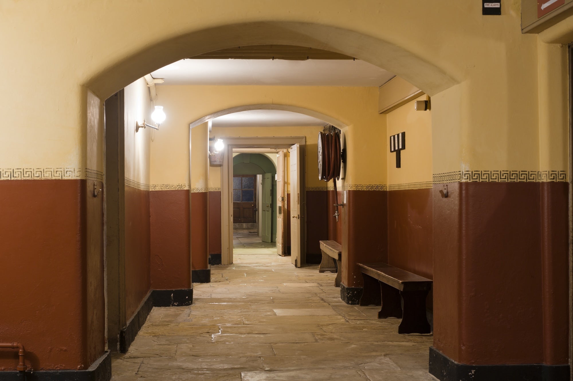 View along the Basement Corridor at Wimpole Hall, Cambridgeshire.
