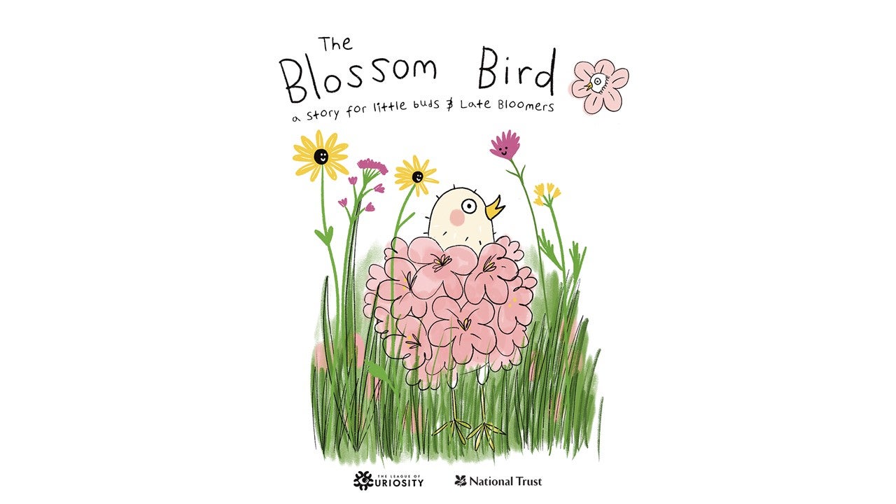 Illustration of a bird with blossom petals for feathers