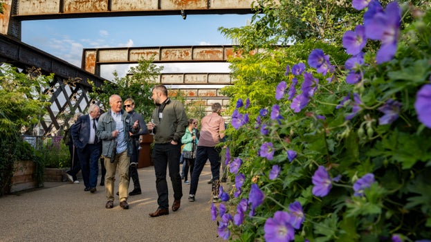 Visitors at the 1st anniversary celebration of Castlefield Viaduct, Manchester