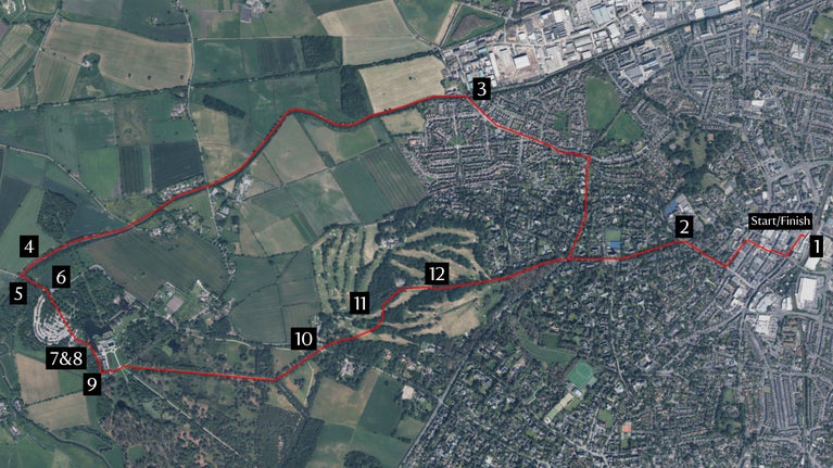 Use this map to take a walk from Altrincham Interchange to Dunham Massey, Cheshire