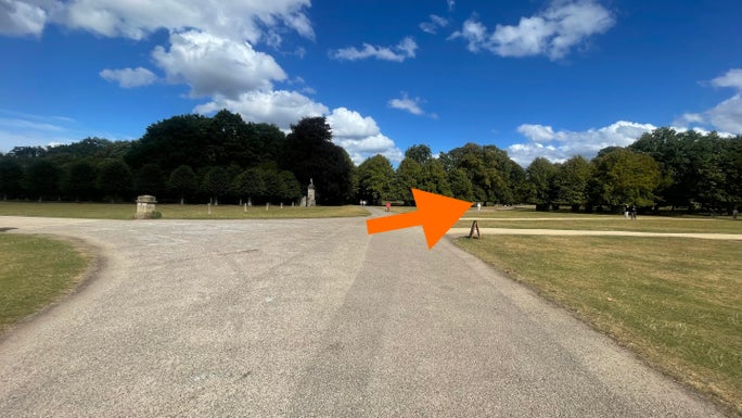 A crossroad with three roads to the right and one on the left.