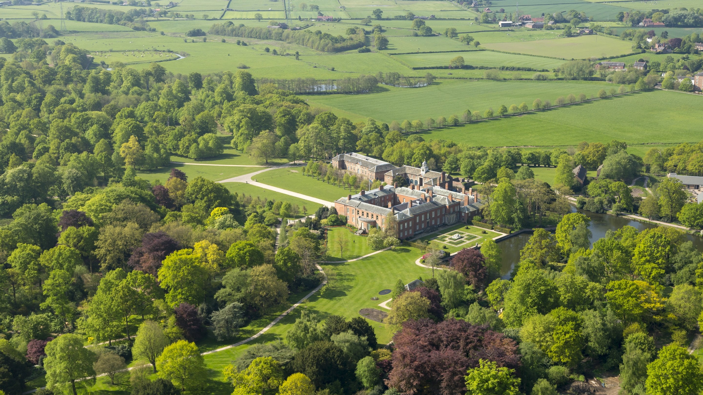 An aerial view of Dunham Massey, Cheshire.
