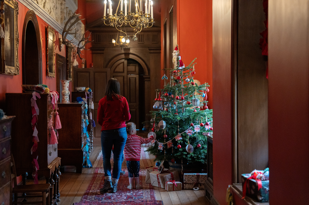 Exploring the house at Christmas Lyme, Cheshire