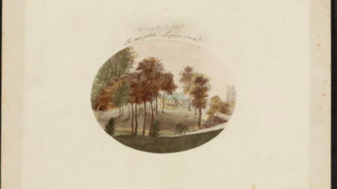 A mounted colour copy of an oval shaped painting