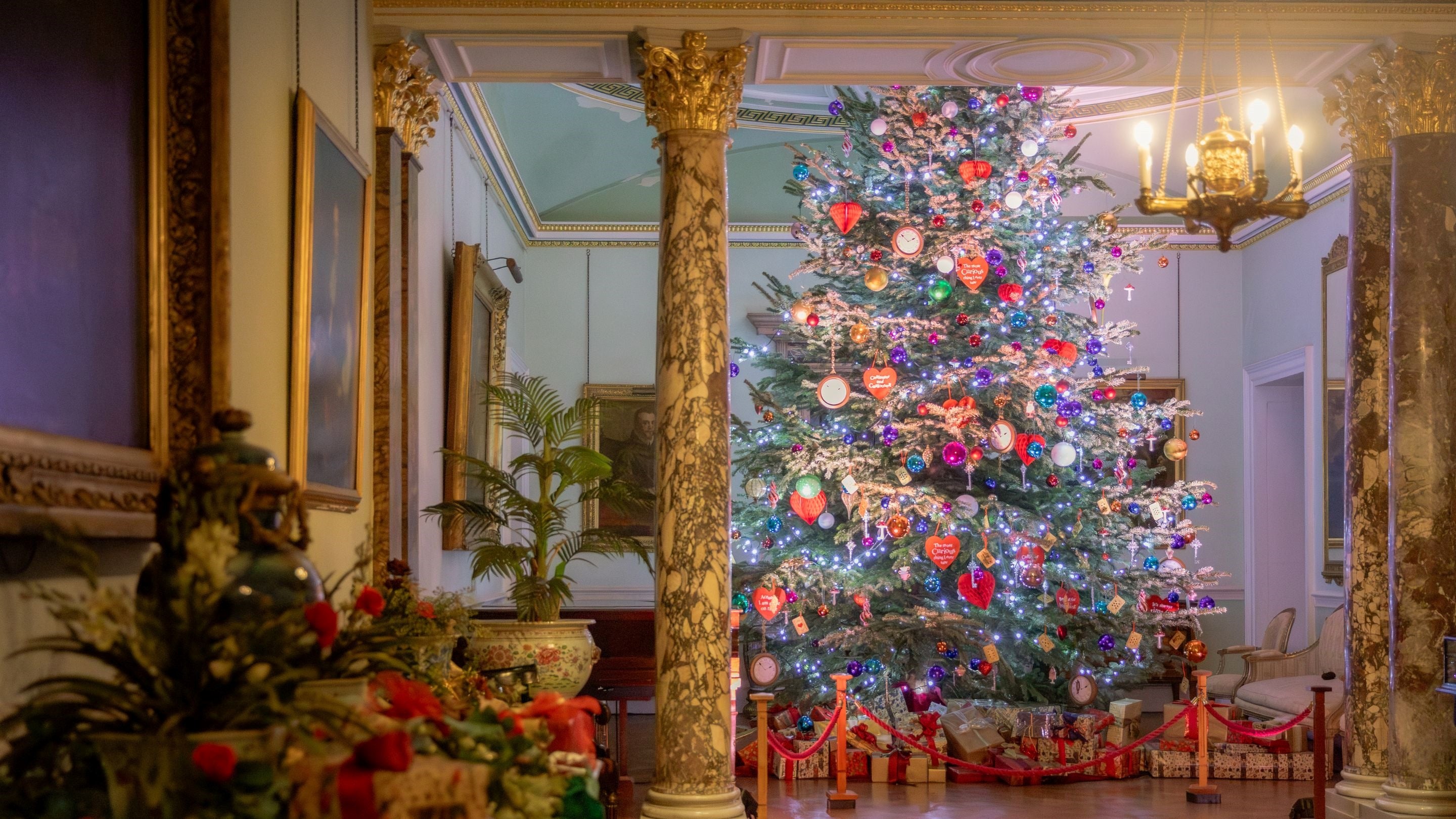 The Staircase Hall decorated for Christmas, Tatton Park, Cheshire
