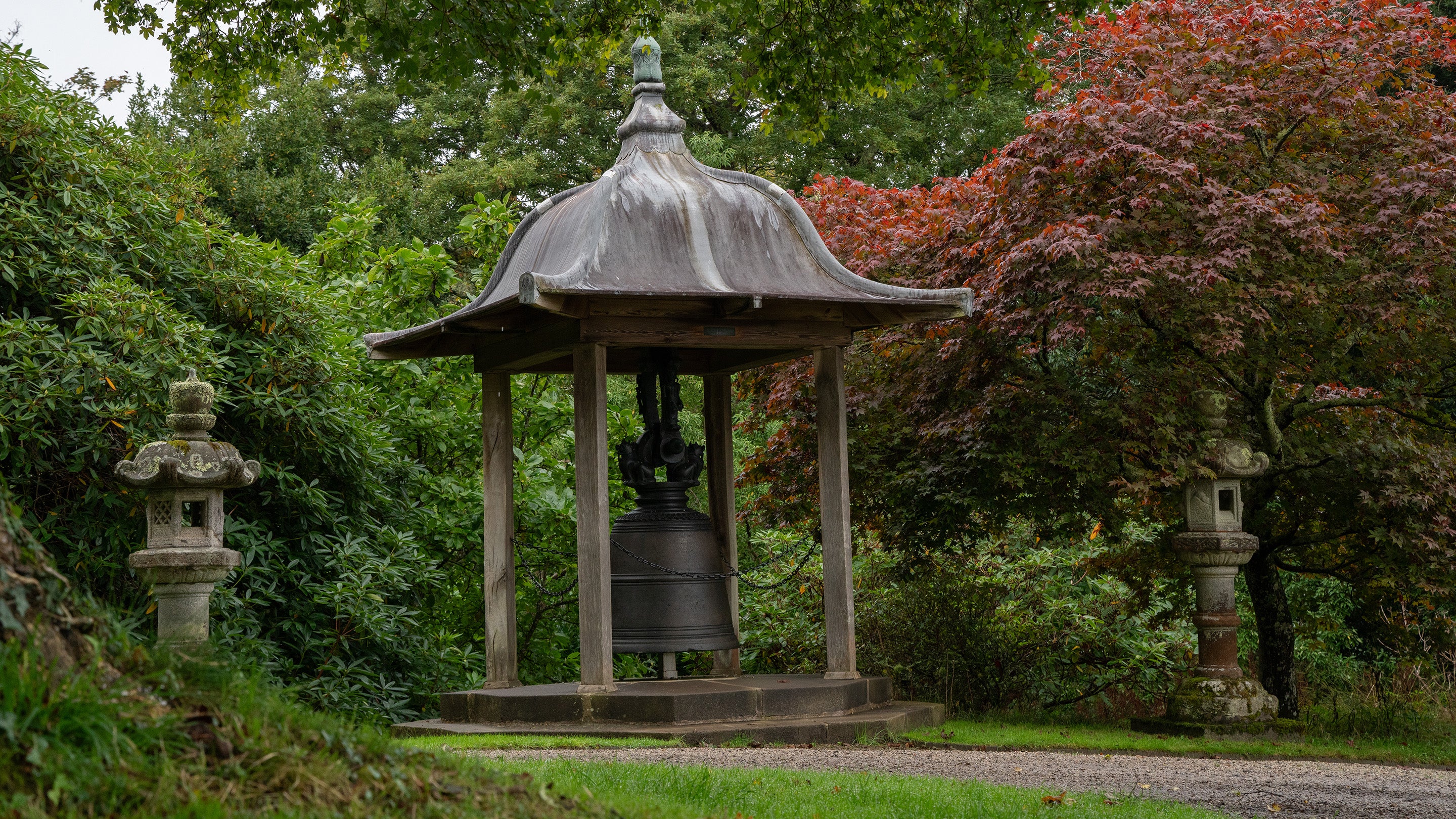 Burmese Temple Bell in the garden at Antony, Cornwall