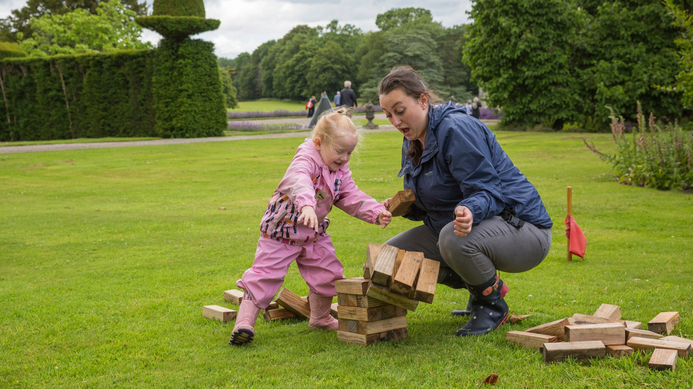 Mother and daughter in the garden at Antony House, Cornwall