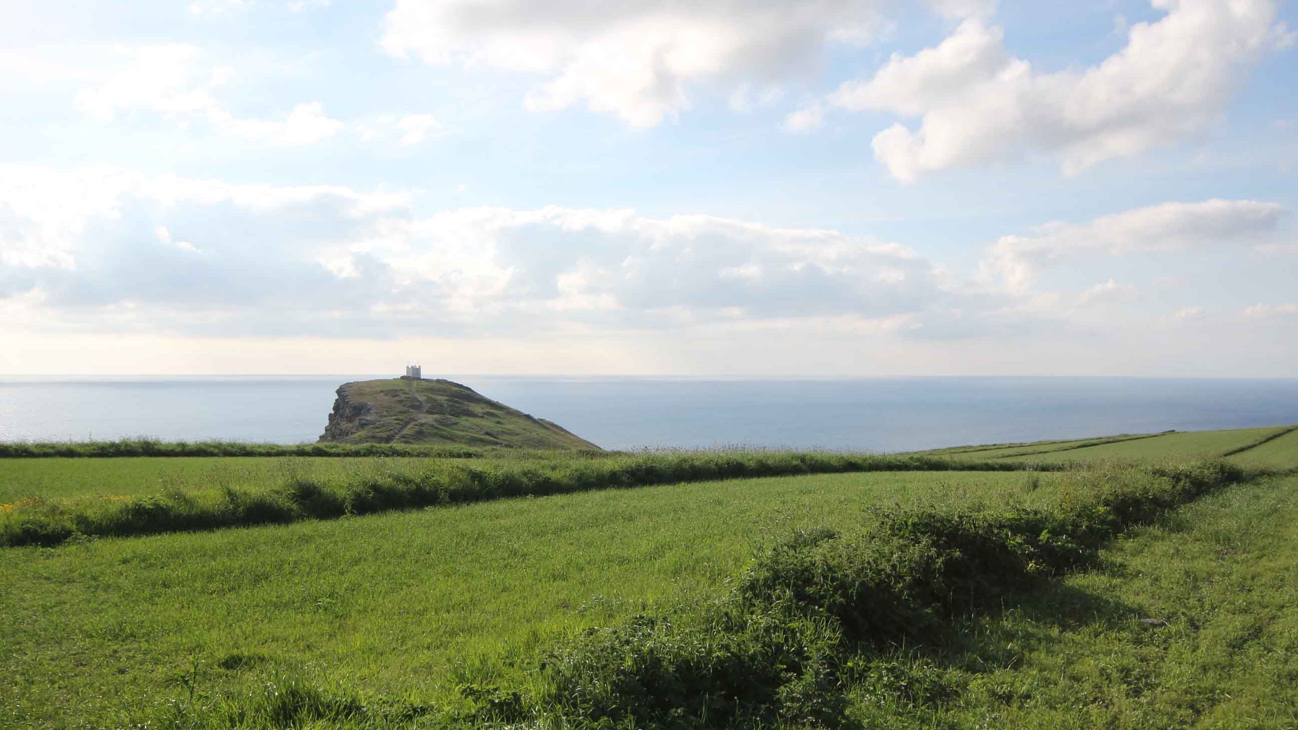 A view over the fields towards the Forrabury Stitches at Boscastle